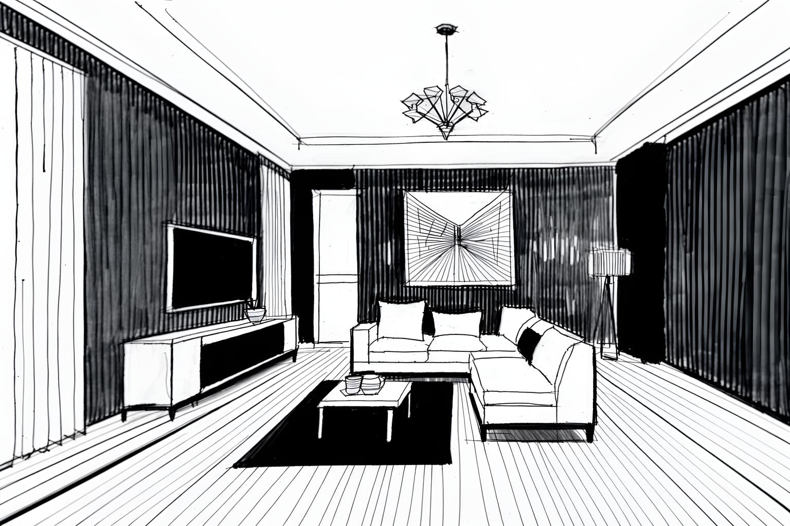 (hand-drawn monochrome black and white sketch line drawing)++ of sketch-style (exhibition space) apartment interior. a sketch of interior. with . . a sketch of interior. trending on artstation. black and white line drawing sketch without colors. masterpiece, cinematic light, ultrarealistic+, photorealistic+, 8k, raw photo, realistic, sharp focus on eyes, (symmetrical eyes), (intact eyes), hyperrealistic, highest quality, best quality, , highly detailed, masterpiece, best quality, extremely detailed 8k wallpaper, masterpiece, best quality, ultra-detailed, best shadow, detailed background, detailed face, detailed eyes, high contrast, best illumination, detailed face, dulux, caustic, dynamic angle, detailed glow. dramatic lighting. highly detailed, insanely detailed hair, symmetrical, intricate details, professionally retouched, 8k high definition. strong bokeh. award winning photo.