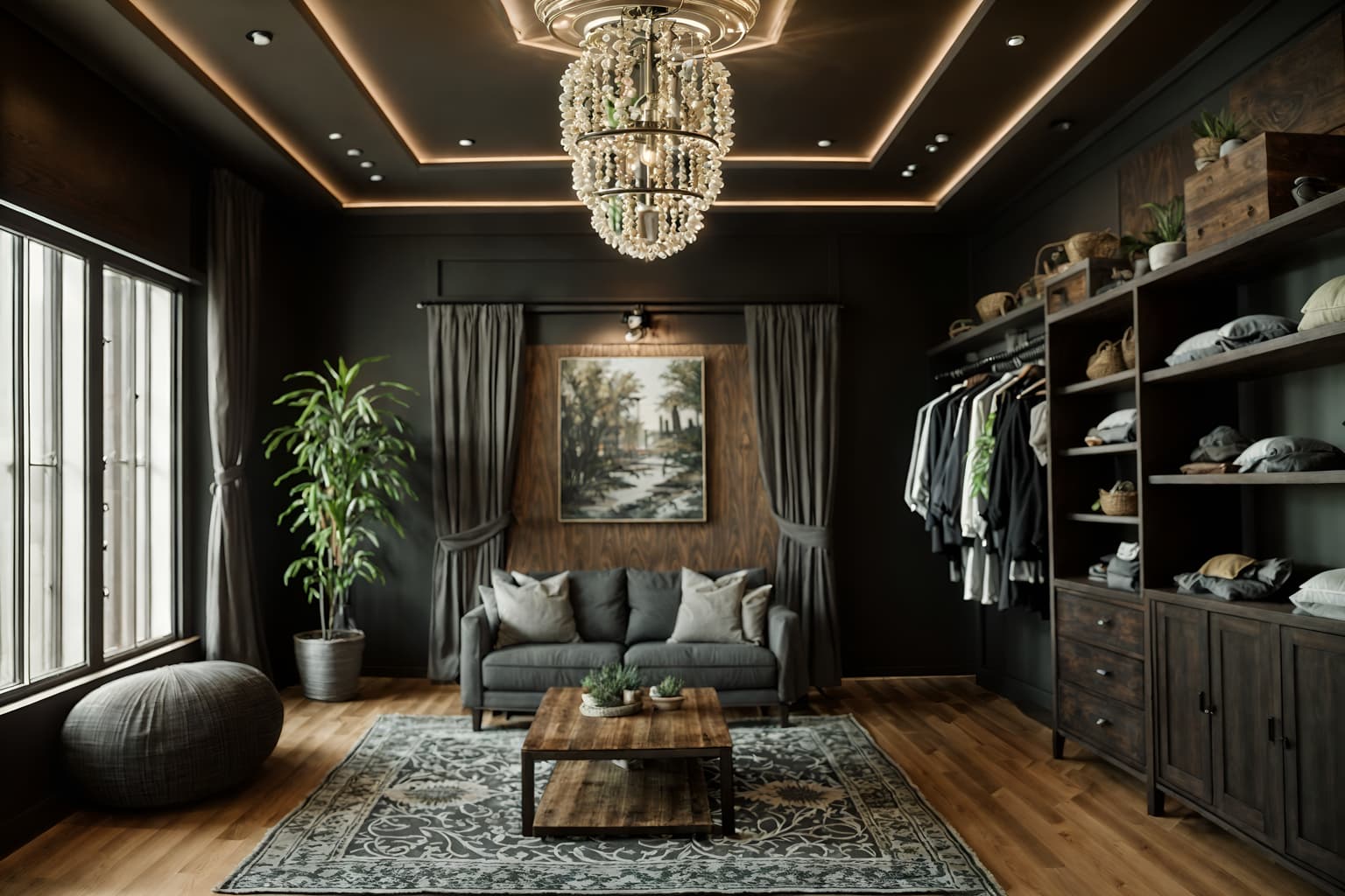 eco-friendly-style (clothing store interior) . . cinematic photo, highly detailed, cinematic lighting, ultra-detailed, ultrarealistic, photorealism, 8k. eco-friendly interior design style. masterpiece, cinematic light, ultrarealistic+, photorealistic+, 8k, raw photo, realistic, sharp focus on eyes, (symmetrical eyes), (intact eyes), hyperrealistic, highest quality, best quality, , highly detailed, masterpiece, best quality, extremely detailed 8k wallpaper, masterpiece, best quality, ultra-detailed, best shadow, detailed background, detailed face, detailed eyes, high contrast, best illumination, detailed face, dulux, caustic, dynamic angle, detailed glow. dramatic lighting. highly detailed, insanely detailed hair, symmetrical, intricate details, professionally retouched, 8k high definition. strong bokeh. award winning photo.