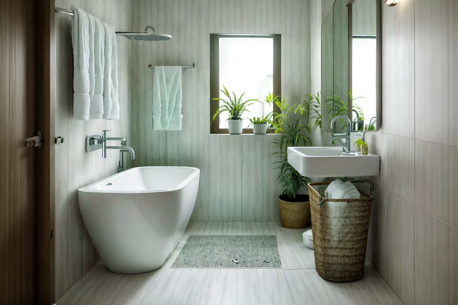 eco-friendly-style (bathroom interior) with waste basket and toilet seat and bath rail and mirror and bathroom sink with faucet and plant and shower and bathroom cabinet. . . cinematic photo, highly detailed, cinematic lighting, ultra-detailed, ultrarealistic, photorealism, 8k. eco-friendly interior design style. masterpiece, cinematic light, ultrarealistic+, photorealistic+, 8k, raw photo, realistic, sharp focus on eyes, (symmetrical eyes), (intact eyes), hyperrealistic, highest quality, best quality, , highly detailed, masterpiece, best quality, extremely detailed 8k wallpaper, masterpiece, best quality, ultra-detailed, best shadow, detailed background, detailed face, detailed eyes, high contrast, best illumination, detailed face, dulux, caustic, dynamic angle, detailed glow. dramatic lighting. highly detailed, insanely detailed hair, symmetrical, intricate details, professionally retouched, 8k high definition. strong bokeh. award winning photo.
