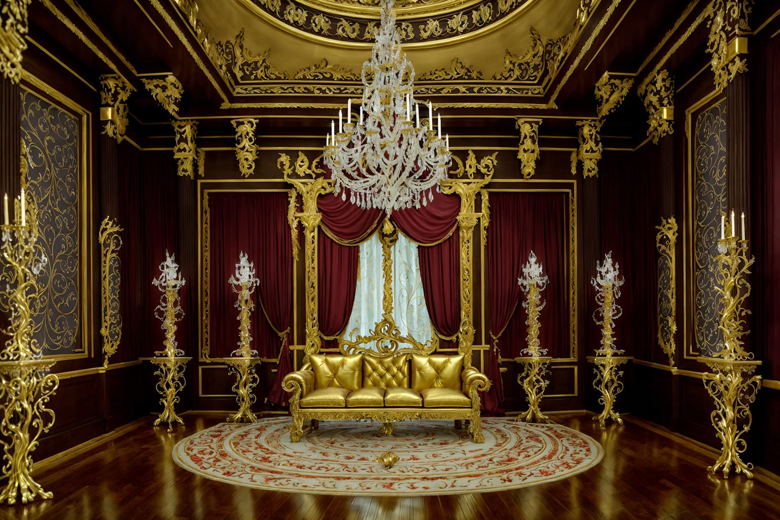 baroque-style (exhibition space interior) . with crystal and glass accents and pedestal feet and intricate carvings and ornaments and emotional exuberance and twisted columns and grandeur and heavy moldings and opulent and colossal furniture. . cinematic photo, highly detailed, cinematic lighting, ultra-detailed, ultrarealistic, photorealism, 8k. baroque interior design style. masterpiece, cinematic light, ultrarealistic+, photorealistic+, 8k, raw photo, realistic, sharp focus on eyes, (symmetrical eyes), (intact eyes), hyperrealistic, highest quality, best quality, , highly detailed, masterpiece, best quality, extremely detailed 8k wallpaper, masterpiece, best quality, ultra-detailed, best shadow, detailed background, detailed face, detailed eyes, high contrast, best illumination, detailed face, dulux, caustic, dynamic angle, detailed glow. dramatic lighting. highly detailed, insanely detailed hair, symmetrical, intricate details, professionally retouched, 8k high definition. strong bokeh. award winning photo.