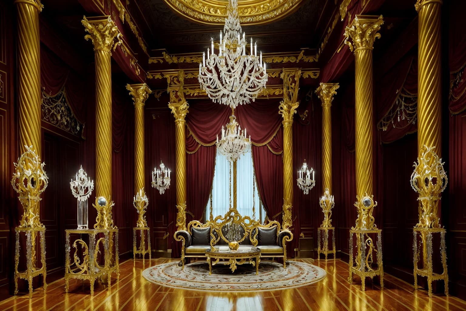 baroque-style (exhibition space interior) . with crystal and glass accents and pedestal feet and intricate carvings and ornaments and emotional exuberance and twisted columns and grandeur and heavy moldings and opulent and colossal furniture. . cinematic photo, highly detailed, cinematic lighting, ultra-detailed, ultrarealistic, photorealism, 8k. baroque interior design style. masterpiece, cinematic light, ultrarealistic+, photorealistic+, 8k, raw photo, realistic, sharp focus on eyes, (symmetrical eyes), (intact eyes), hyperrealistic, highest quality, best quality, , highly detailed, masterpiece, best quality, extremely detailed 8k wallpaper, masterpiece, best quality, ultra-detailed, best shadow, detailed background, detailed face, detailed eyes, high contrast, best illumination, detailed face, dulux, caustic, dynamic angle, detailed glow. dramatic lighting. highly detailed, insanely detailed hair, symmetrical, intricate details, professionally retouched, 8k high definition. strong bokeh. award winning photo.