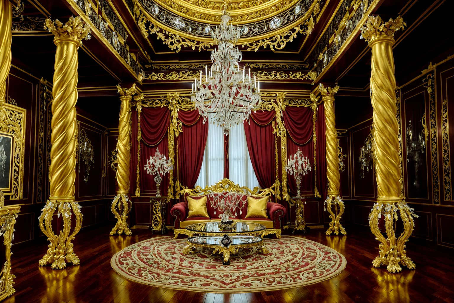 baroque-style (exhibition space interior) . with crystal and glass accents and pedestal feet and intricate carvings and ornaments and emotional exuberance and twisted columns and grandeur and heavy moldings and opulent and colossal furniture. . cinematic photo, highly detailed, cinematic lighting, ultra-detailed, ultrarealistic, photorealism, 8k. baroque interior design style. masterpiece, cinematic light, ultrarealistic+, photorealistic+, 8k, raw photo, realistic, sharp focus on eyes, (symmetrical eyes), (intact eyes), hyperrealistic, highest quality, best quality, , highly detailed, masterpiece, best quality, extremely detailed 8k wallpaper, masterpiece, best quality, ultra-detailed, best shadow, detailed background, detailed face, detailed eyes, high contrast, best illumination, detailed face, dulux, caustic, dynamic angle, detailed glow. dramatic lighting. highly detailed, insanely detailed hair, symmetrical, intricate details, professionally retouched, 8k high definition. strong bokeh. award winning photo.