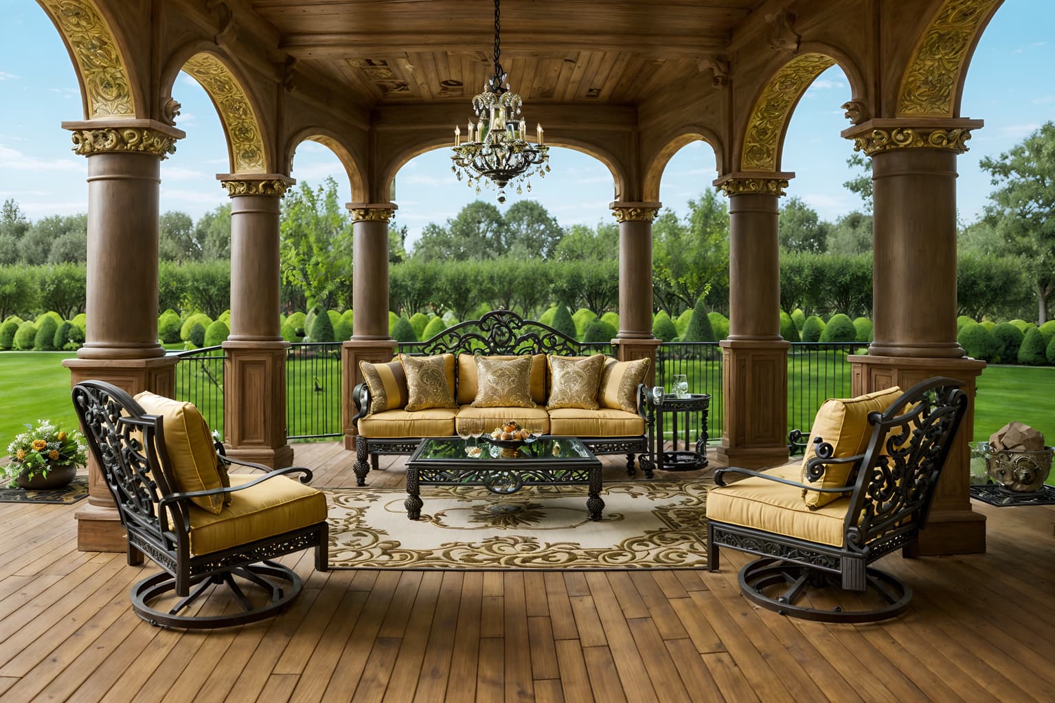 baroque-style designed (outdoor patio ) with deck with deck chairs and barbeque or grill and plant and grass and patio couch with pillows and deck with deck chairs. . with grandeur and expensive and plush flooring and intricate carvings and ornaments and opulent and colossal furniture and crystal and glass accents and tension and twisted columns and movement. . cinematic photo, highly detailed, cinematic lighting, ultra-detailed, ultrarealistic, photorealism, 8k. baroque design style. masterpiece, cinematic light, ultrarealistic+, photorealistic+, 8k, raw photo, realistic, sharp focus on eyes, (symmetrical eyes), (intact eyes), hyperrealistic, highest quality, best quality, , highly detailed, masterpiece, best quality, extremely detailed 8k wallpaper, masterpiece, best quality, ultra-detailed, best shadow, detailed background, detailed face, detailed eyes, high contrast, best illumination, detailed face, dulux, caustic, dynamic angle, detailed glow. dramatic lighting. highly detailed, insanely detailed hair, symmetrical, intricate details, professionally retouched, 8k high definition. strong bokeh. award winning photo.