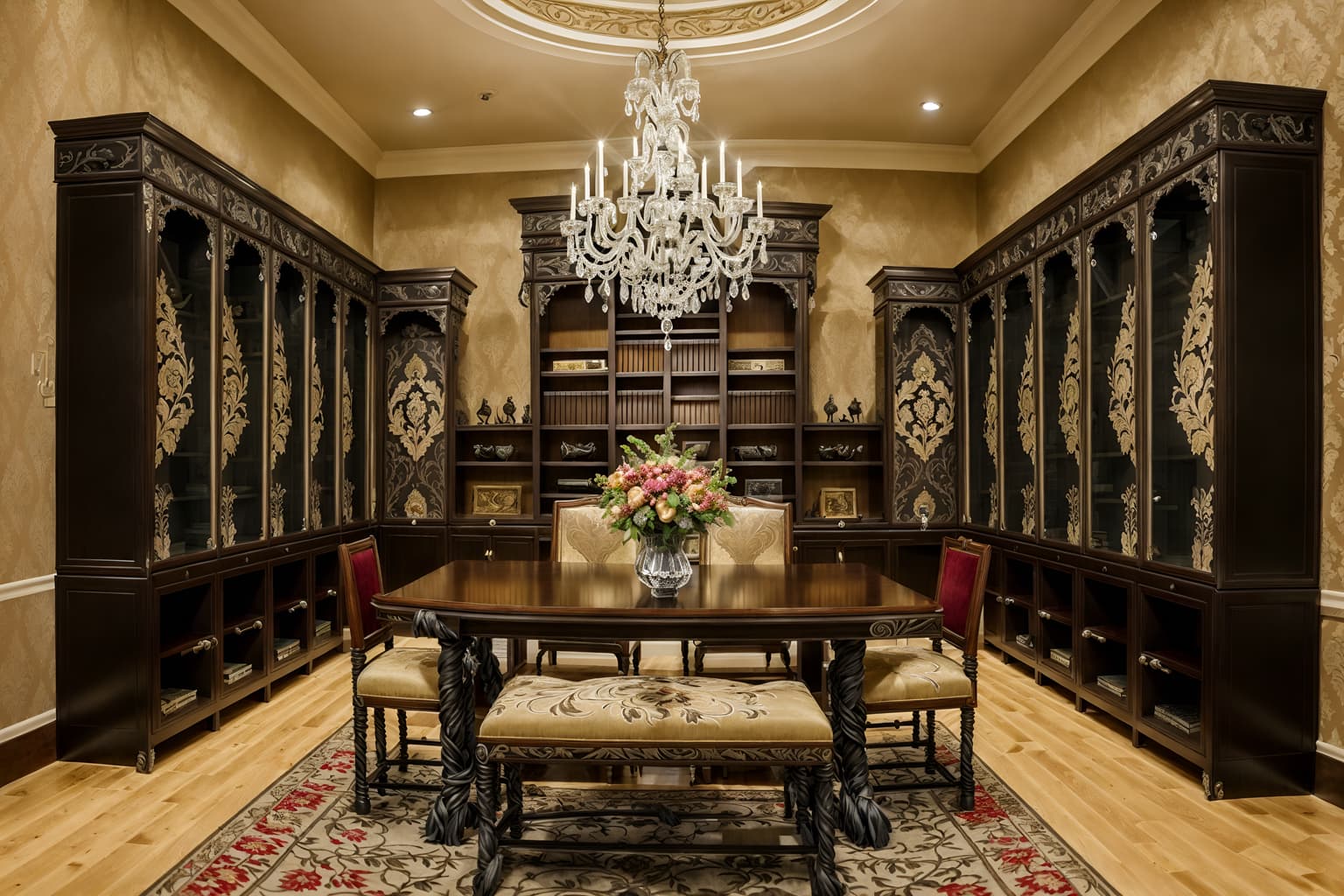 baroque-style (drop zone interior) with wall hooks for coats and storage baskets and a bench and high up storage and shelves for shoes and cabinets and lockers and storage drawers. . with twisted columns and pedestal feet and drama and heavy moldings and crystal and glass accents and dynamism and luxurious floral and damask fabrics and intricate carvings and ornaments. . cinematic photo, highly detailed, cinematic lighting, ultra-detailed, ultrarealistic, photorealism, 8k. baroque interior design style. masterpiece, cinematic light, ultrarealistic+, photorealistic+, 8k, raw photo, realistic, sharp focus on eyes, (symmetrical eyes), (intact eyes), hyperrealistic, highest quality, best quality, , highly detailed, masterpiece, best quality, extremely detailed 8k wallpaper, masterpiece, best quality, ultra-detailed, best shadow, detailed background, detailed face, detailed eyes, high contrast, best illumination, detailed face, dulux, caustic, dynamic angle, detailed glow. dramatic lighting. highly detailed, insanely detailed hair, symmetrical, intricate details, professionally retouched, 8k high definition. strong bokeh. award winning photo.