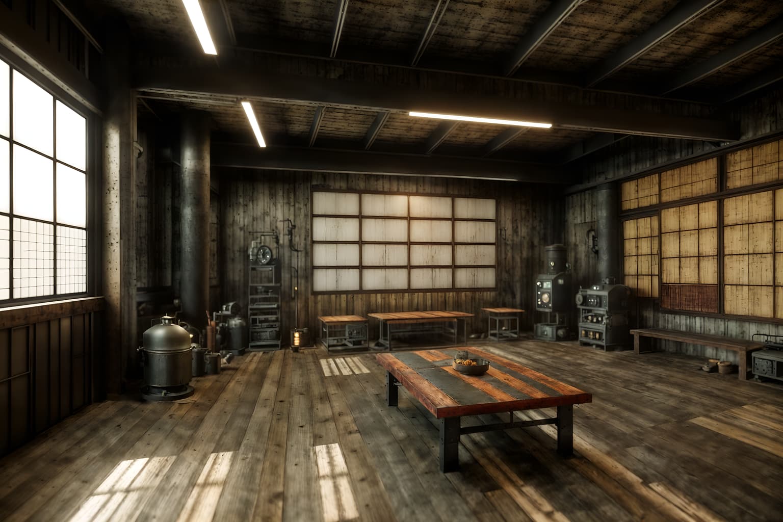 industrial-style (onsen interior) . with factory style and exposed rafters and reclaimed wood and utilitarian objects and open floorplan and metal panels and raw aesthetic and neutral tones. . cinematic photo, highly detailed, cinematic lighting, ultra-detailed, ultrarealistic, photorealism, 8k. industrial interior design style. masterpiece, cinematic light, ultrarealistic+, photorealistic+, 8k, raw photo, realistic, sharp focus on eyes, (symmetrical eyes), (intact eyes), hyperrealistic, highest quality, best quality, , highly detailed, masterpiece, best quality, extremely detailed 8k wallpaper, masterpiece, best quality, ultra-detailed, best shadow, detailed background, detailed face, detailed eyes, high contrast, best illumination, detailed face, dulux, caustic, dynamic angle, detailed glow. dramatic lighting. highly detailed, insanely detailed hair, symmetrical, intricate details, professionally retouched, 8k high definition. strong bokeh. award winning photo.