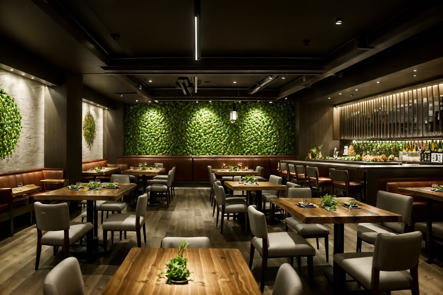 eco-friendly-style (restaurant interior) with restaurant decor and restaurant dining tables and restaurant bar and restaurant chairs and restaurant decor. . . cinematic photo, highly detailed, cinematic lighting, ultra-detailed, ultrarealistic, photorealism, 8k. eco-friendly interior design style. masterpiece, cinematic light, ultrarealistic+, photorealistic+, 8k, raw photo, realistic, sharp focus on eyes, (symmetrical eyes), (intact eyes), hyperrealistic, highest quality, best quality, , highly detailed, masterpiece, best quality, extremely detailed 8k wallpaper, masterpiece, best quality, ultra-detailed, best shadow, detailed background, detailed face, detailed eyes, high contrast, best illumination, detailed face, dulux, caustic, dynamic angle, detailed glow. dramatic lighting. highly detailed, insanely detailed hair, symmetrical, intricate details, professionally retouched, 8k high definition. strong bokeh. award winning photo.