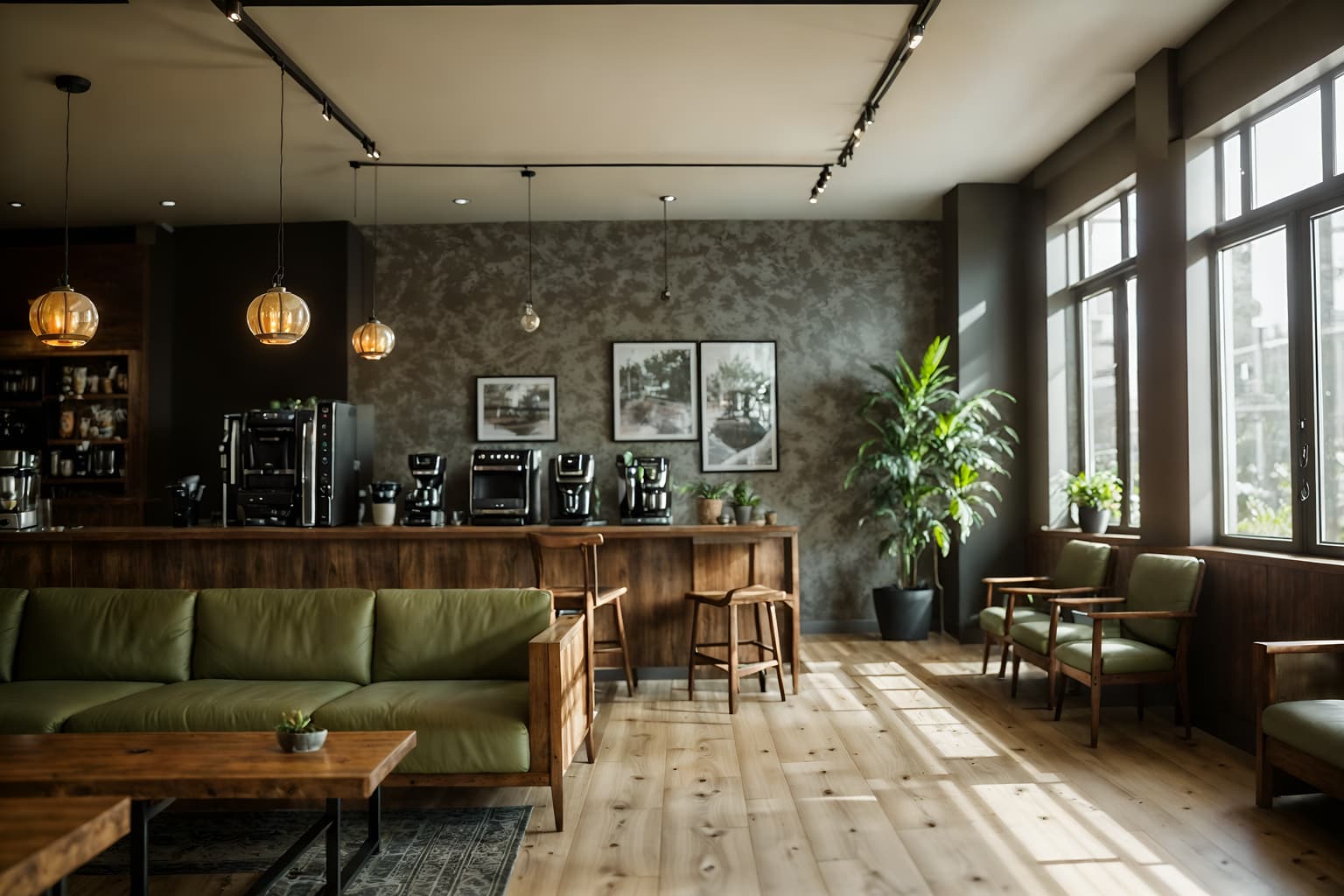 eco-friendly-style (coffee shop interior) . . cinematic photo, highly detailed, cinematic lighting, ultra-detailed, ultrarealistic, photorealism, 8k. eco-friendly interior design style. masterpiece, cinematic light, ultrarealistic+, photorealistic+, 8k, raw photo, realistic, sharp focus on eyes, (symmetrical eyes), (intact eyes), hyperrealistic, highest quality, best quality, , highly detailed, masterpiece, best quality, extremely detailed 8k wallpaper, masterpiece, best quality, ultra-detailed, best shadow, detailed background, detailed face, detailed eyes, high contrast, best illumination, detailed face, dulux, caustic, dynamic angle, detailed glow. dramatic lighting. highly detailed, insanely detailed hair, symmetrical, intricate details, professionally retouched, 8k high definition. strong bokeh. award winning photo.