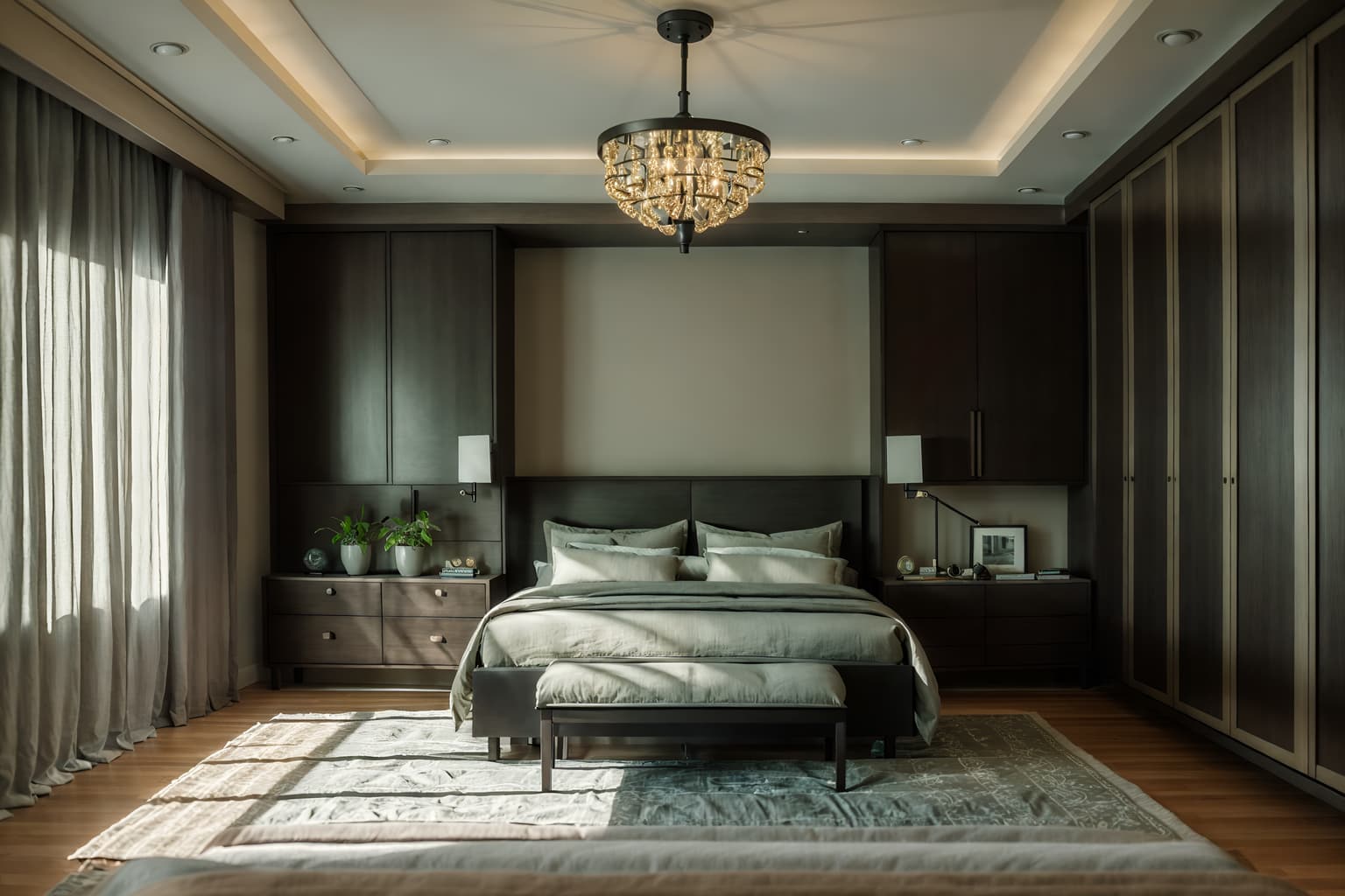 eco-friendly-style (bedroom interior) with headboard and storage bench or ottoman and dresser closet and plant and accent chair and bed and night light and mirror. . . cinematic photo, highly detailed, cinematic lighting, ultra-detailed, ultrarealistic, photorealism, 8k. eco-friendly interior design style. masterpiece, cinematic light, ultrarealistic+, photorealistic+, 8k, raw photo, realistic, sharp focus on eyes, (symmetrical eyes), (intact eyes), hyperrealistic, highest quality, best quality, , highly detailed, masterpiece, best quality, extremely detailed 8k wallpaper, masterpiece, best quality, ultra-detailed, best shadow, detailed background, detailed face, detailed eyes, high contrast, best illumination, detailed face, dulux, caustic, dynamic angle, detailed glow. dramatic lighting. highly detailed, insanely detailed hair, symmetrical, intricate details, professionally retouched, 8k high definition. strong bokeh. award winning photo.