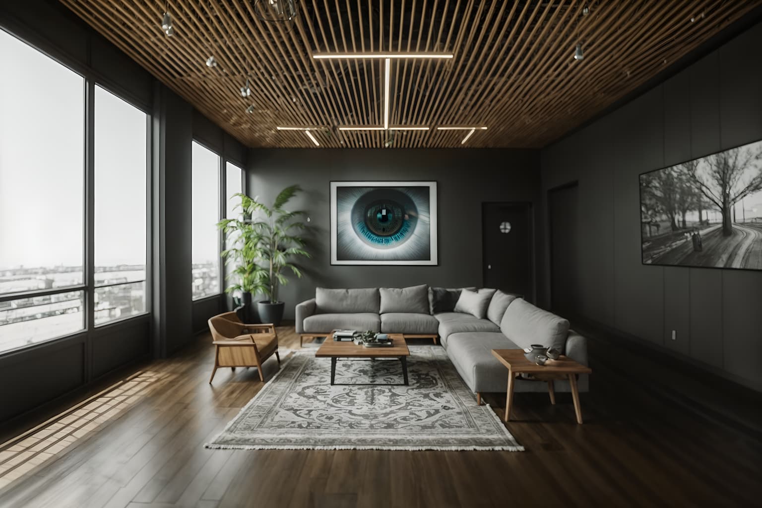 eco-friendly-style (exhibition space interior) . . cinematic photo, highly detailed, cinematic lighting, ultra-detailed, ultrarealistic, photorealism, 8k. eco-friendly interior design style. masterpiece, cinematic light, ultrarealistic+, photorealistic+, 8k, raw photo, realistic, sharp focus on eyes, (symmetrical eyes), (intact eyes), hyperrealistic, highest quality, best quality, , highly detailed, masterpiece, best quality, extremely detailed 8k wallpaper, masterpiece, best quality, ultra-detailed, best shadow, detailed background, detailed face, detailed eyes, high contrast, best illumination, detailed face, dulux, caustic, dynamic angle, detailed glow. dramatic lighting. highly detailed, insanely detailed hair, symmetrical, intricate details, professionally retouched, 8k high definition. strong bokeh. award winning photo.