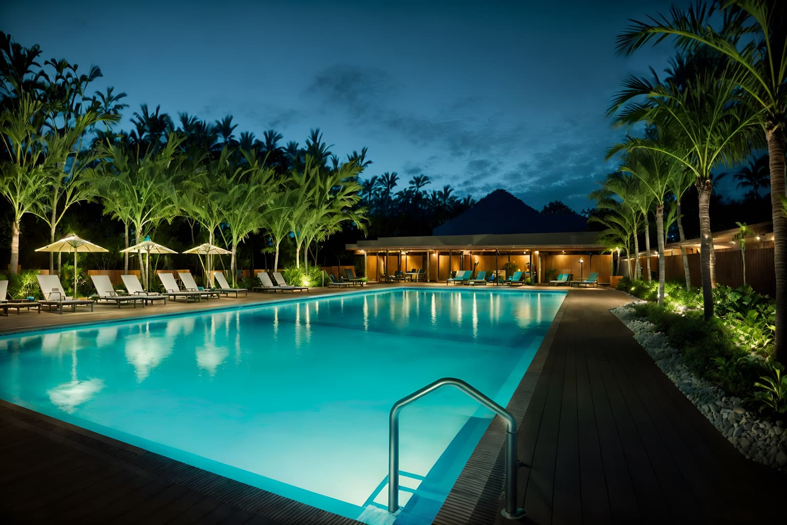 eco-friendly-style designed (outdoor pool area ) with pool lights and pool lounge chairs and pool and pool lights. . . cinematic photo, highly detailed, cinematic lighting, ultra-detailed, ultrarealistic, photorealism, 8k. eco-friendly design style. masterpiece, cinematic light, ultrarealistic+, photorealistic+, 8k, raw photo, realistic, sharp focus on eyes, (symmetrical eyes), (intact eyes), hyperrealistic, highest quality, best quality, , highly detailed, masterpiece, best quality, extremely detailed 8k wallpaper, masterpiece, best quality, ultra-detailed, best shadow, detailed background, detailed face, detailed eyes, high contrast, best illumination, detailed face, dulux, caustic, dynamic angle, detailed glow. dramatic lighting. highly detailed, insanely detailed hair, symmetrical, intricate details, professionally retouched, 8k high definition. strong bokeh. award winning photo.