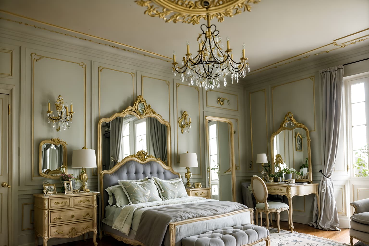 french-style (kids room interior) with mirror and dresser closet and kids desk and accent chair and plant and headboard and bedside table or night stand and storage bench or ottoman. . . cinematic photo, highly detailed, cinematic lighting, ultra-detailed, ultrarealistic, photorealism, 8k. french interior design style. masterpiece, cinematic light, ultrarealistic+, photorealistic+, 8k, raw photo, realistic, sharp focus on eyes, (symmetrical eyes), (intact eyes), hyperrealistic, highest quality, best quality, , highly detailed, masterpiece, best quality, extremely detailed 8k wallpaper, masterpiece, best quality, ultra-detailed, best shadow, detailed background, detailed face, detailed eyes, high contrast, best illumination, detailed face, dulux, caustic, dynamic angle, detailed glow. dramatic lighting. highly detailed, insanely detailed hair, symmetrical, intricate details, professionally retouched, 8k high definition. strong bokeh. award winning photo.
