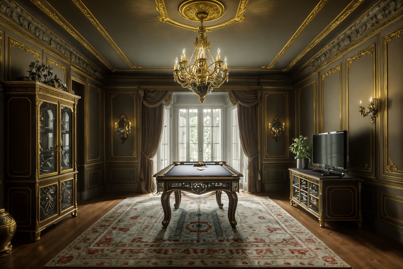french-style (gaming room interior) . . cinematic photo, highly detailed, cinematic lighting, ultra-detailed, ultrarealistic, photorealism, 8k. french interior design style. masterpiece, cinematic light, ultrarealistic+, photorealistic+, 8k, raw photo, realistic, sharp focus on eyes, (symmetrical eyes), (intact eyes), hyperrealistic, highest quality, best quality, , highly detailed, masterpiece, best quality, extremely detailed 8k wallpaper, masterpiece, best quality, ultra-detailed, best shadow, detailed background, detailed face, detailed eyes, high contrast, best illumination, detailed face, dulux, caustic, dynamic angle, detailed glow. dramatic lighting. highly detailed, insanely detailed hair, symmetrical, intricate details, professionally retouched, 8k high definition. strong bokeh. award winning photo.