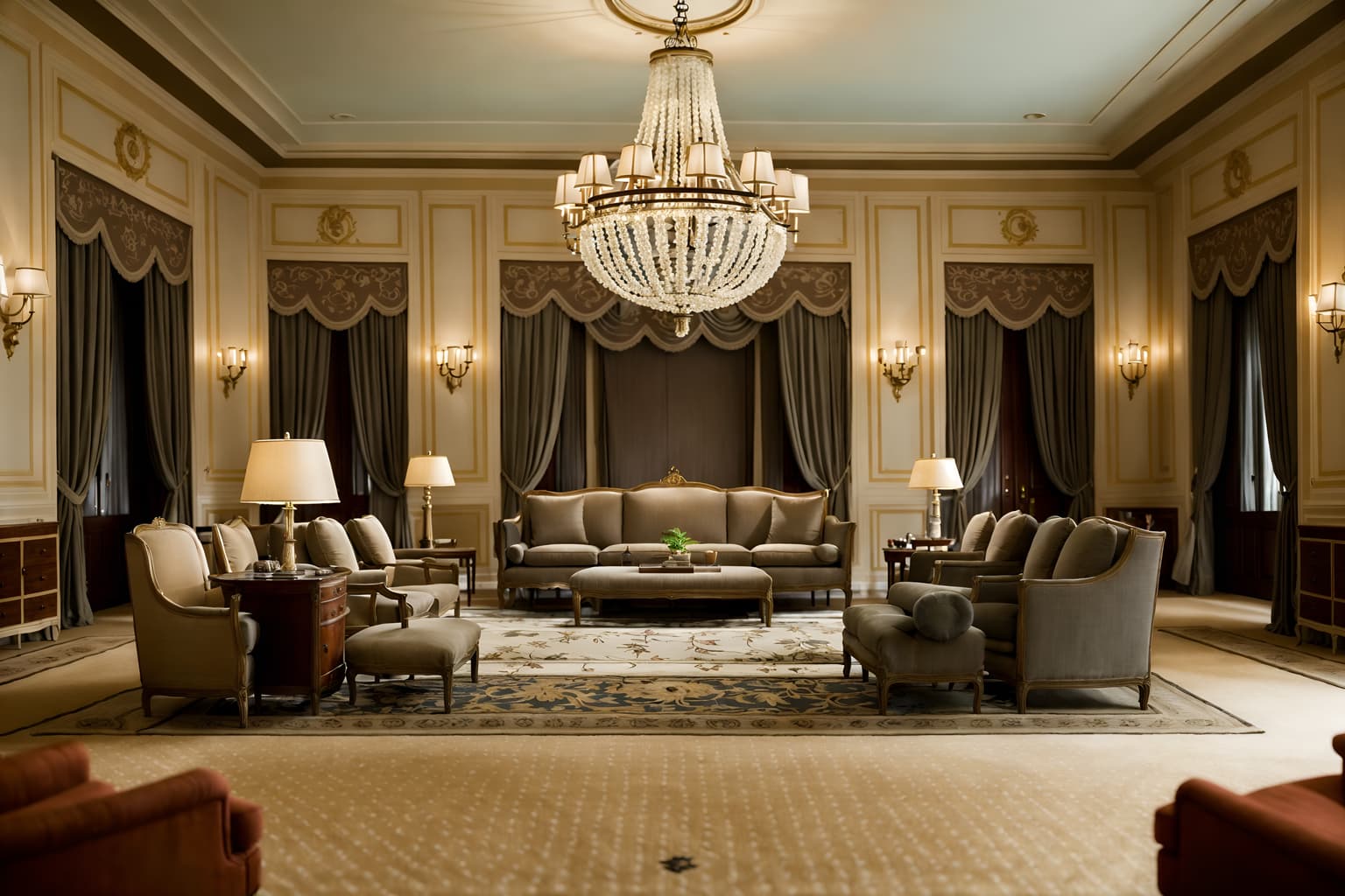 french-style (hotel lobby interior) with rug and hanging lamps and plant and furniture and sofas and lounge chairs and check in desk and coffee tables. . . cinematic photo, highly detailed, cinematic lighting, ultra-detailed, ultrarealistic, photorealism, 8k. french interior design style. masterpiece, cinematic light, ultrarealistic+, photorealistic+, 8k, raw photo, realistic, sharp focus on eyes, (symmetrical eyes), (intact eyes), hyperrealistic, highest quality, best quality, , highly detailed, masterpiece, best quality, extremely detailed 8k wallpaper, masterpiece, best quality, ultra-detailed, best shadow, detailed background, detailed face, detailed eyes, high contrast, best illumination, detailed face, dulux, caustic, dynamic angle, detailed glow. dramatic lighting. highly detailed, insanely detailed hair, symmetrical, intricate details, professionally retouched, 8k high definition. strong bokeh. award winning photo.