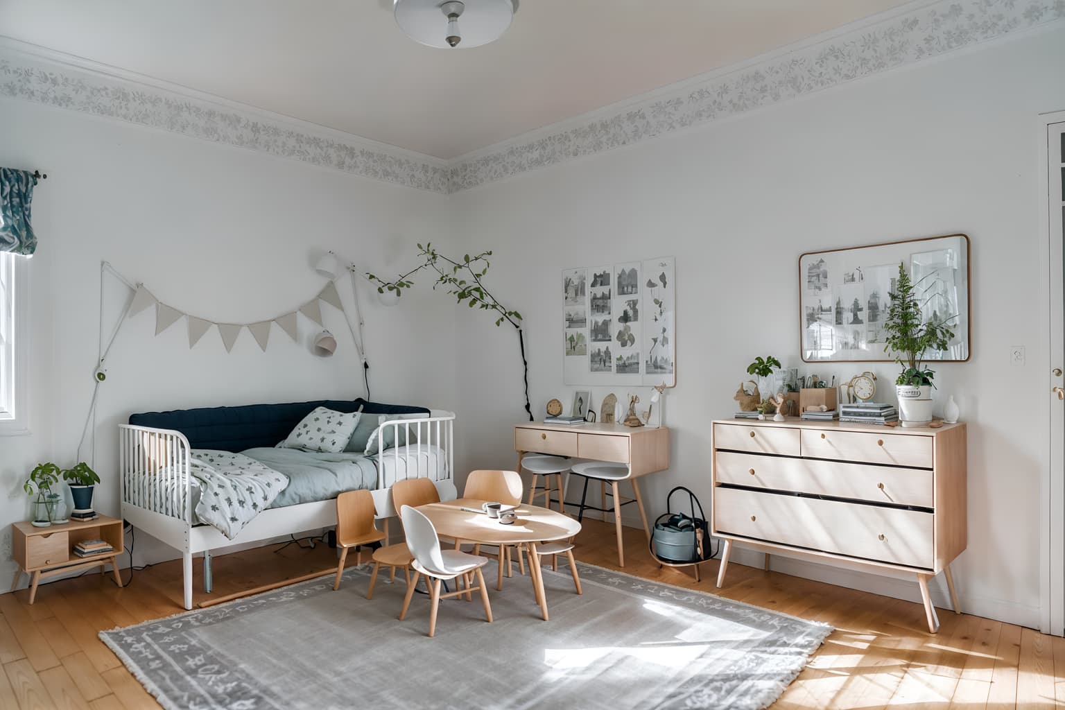 scandinavian-style (kids room interior) with headboard and plant and bedside table or night stand and bed and mirror and accent chair and storage bench or ottoman and kids desk. . with . . cinematic photo, highly detailed, cinematic lighting, ultra-detailed, ultrarealistic, photorealism, 8k. scandinavian interior design style. masterpiece, cinematic light, ultrarealistic+, photorealistic+, 8k, raw photo, realistic, sharp focus on eyes, (symmetrical eyes), (intact eyes), hyperrealistic, highest quality, best quality, , highly detailed, masterpiece, best quality, extremely detailed 8k wallpaper, masterpiece, best quality, ultra-detailed, best shadow, detailed background, detailed face, detailed eyes, high contrast, best illumination, detailed face, dulux, caustic, dynamic angle, detailed glow. dramatic lighting. highly detailed, insanely detailed hair, symmetrical, intricate details, professionally retouched, 8k high definition. strong bokeh. award winning photo.