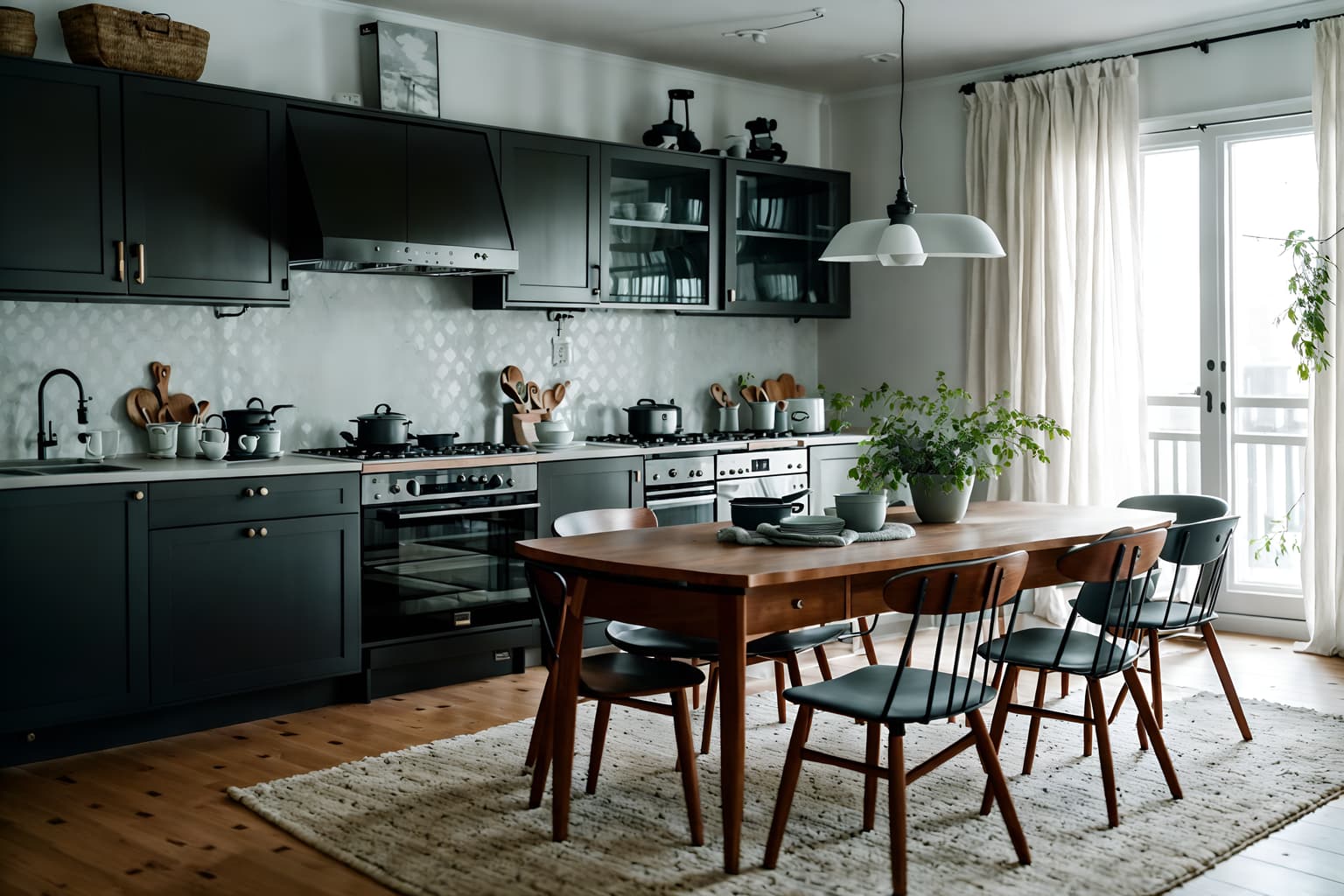 scandinavian-style (kitchen living combo interior) with rug and furniture and electric lamps and chairs and plant and worktops and sink and televisions. . with . . cinematic photo, highly detailed, cinematic lighting, ultra-detailed, ultrarealistic, photorealism, 8k. scandinavian interior design style. masterpiece, cinematic light, ultrarealistic+, photorealistic+, 8k, raw photo, realistic, sharp focus on eyes, (symmetrical eyes), (intact eyes), hyperrealistic, highest quality, best quality, , highly detailed, masterpiece, best quality, extremely detailed 8k wallpaper, masterpiece, best quality, ultra-detailed, best shadow, detailed background, detailed face, detailed eyes, high contrast, best illumination, detailed face, dulux, caustic, dynamic angle, detailed glow. dramatic lighting. highly detailed, insanely detailed hair, symmetrical, intricate details, professionally retouched, 8k high definition. strong bokeh. award winning photo.