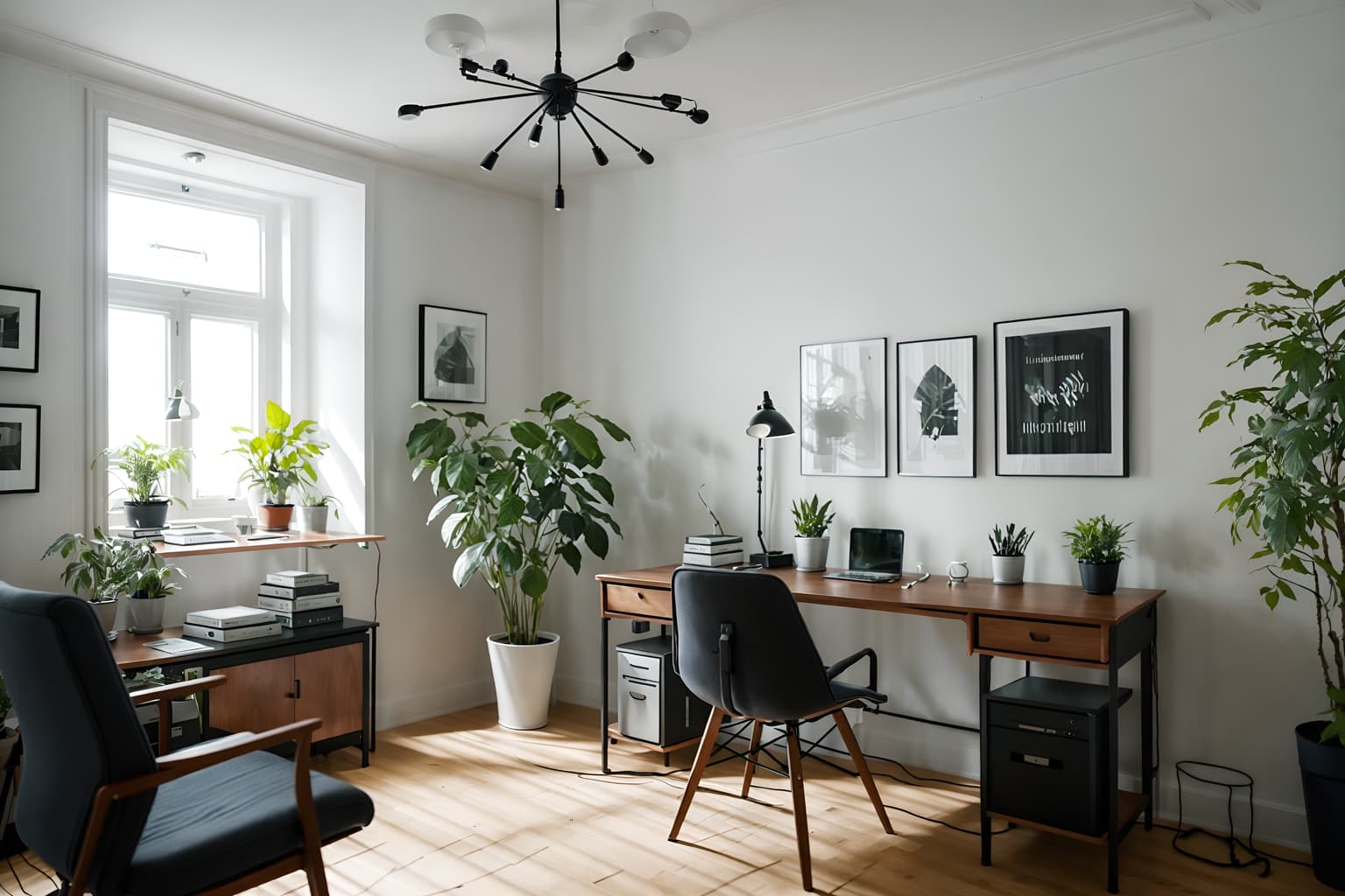 scandinavian-style (home office interior) with plant and desk lamp and cabinets and office chair and computer desk and plant. . with . . cinematic photo, highly detailed, cinematic lighting, ultra-detailed, ultrarealistic, photorealism, 8k. scandinavian interior design style. masterpiece, cinematic light, ultrarealistic+, photorealistic+, 8k, raw photo, realistic, sharp focus on eyes, (symmetrical eyes), (intact eyes), hyperrealistic, highest quality, best quality, , highly detailed, masterpiece, best quality, extremely detailed 8k wallpaper, masterpiece, best quality, ultra-detailed, best shadow, detailed background, detailed face, detailed eyes, high contrast, best illumination, detailed face, dulux, caustic, dynamic angle, detailed glow. dramatic lighting. highly detailed, insanely detailed hair, symmetrical, intricate details, professionally retouched, 8k high definition. strong bokeh. award winning photo.