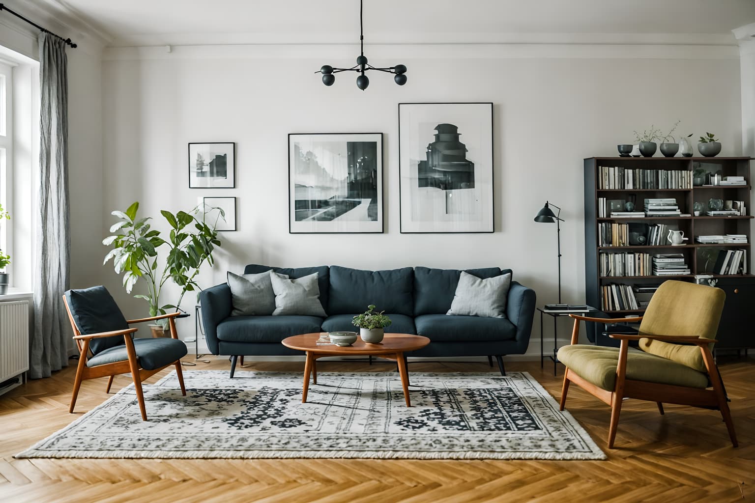 scandinavian-style (living room interior) with chairs and plant and rug and bookshelves and furniture and sofa and televisions and occasional tables. . with . . cinematic photo, highly detailed, cinematic lighting, ultra-detailed, ultrarealistic, photorealism, 8k. scandinavian interior design style. masterpiece, cinematic light, ultrarealistic+, photorealistic+, 8k, raw photo, realistic, sharp focus on eyes, (symmetrical eyes), (intact eyes), hyperrealistic, highest quality, best quality, , highly detailed, masterpiece, best quality, extremely detailed 8k wallpaper, masterpiece, best quality, ultra-detailed, best shadow, detailed background, detailed face, detailed eyes, high contrast, best illumination, detailed face, dulux, caustic, dynamic angle, detailed glow. dramatic lighting. highly detailed, insanely detailed hair, symmetrical, intricate details, professionally retouched, 8k high definition. strong bokeh. award winning photo.