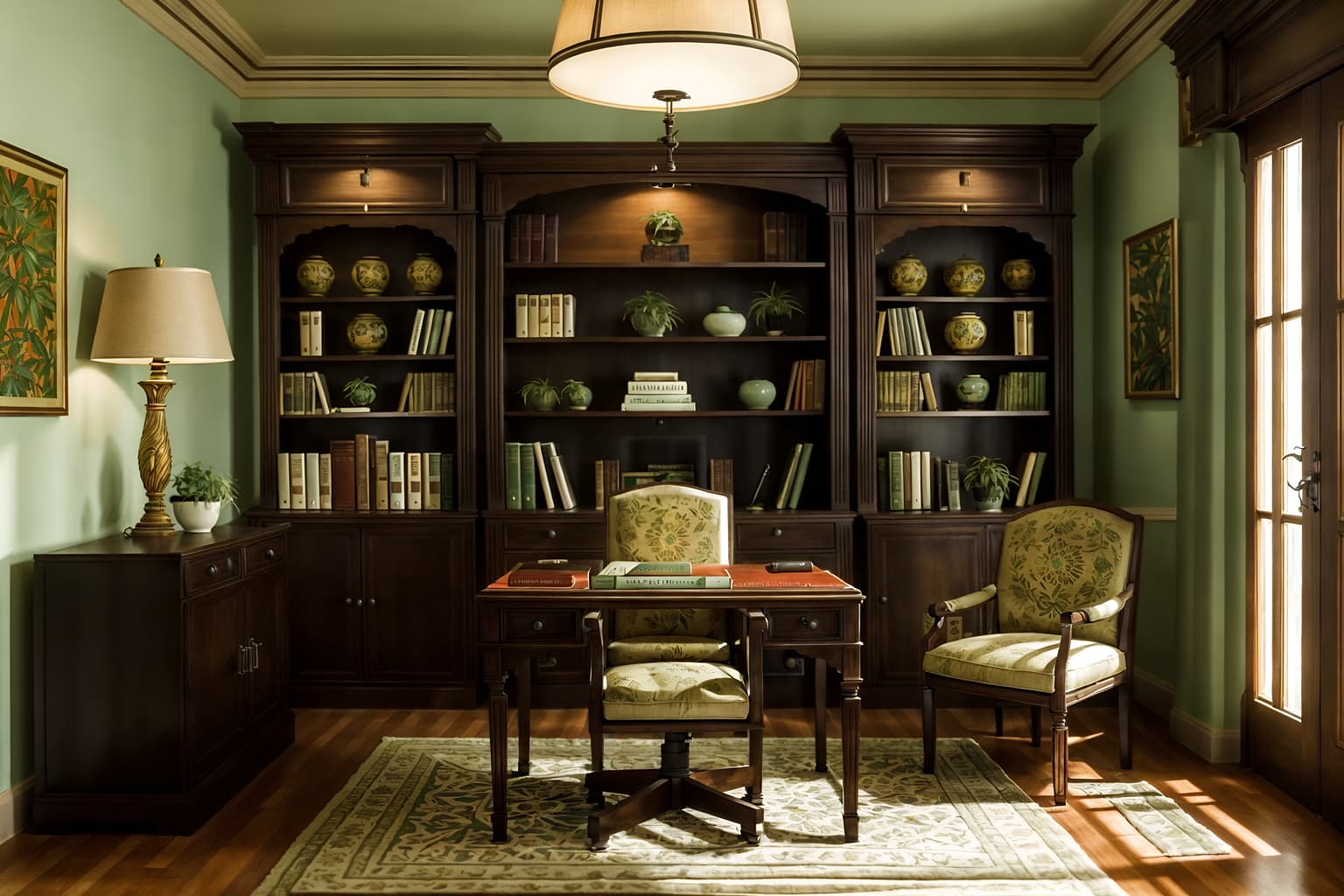 mediterranean-style (study room interior) with cabinets and plant and desk lamp and writing desk and lounge chair and office chair and bookshelves and cabinets. . . cinematic photo, highly detailed, cinematic lighting, ultra-detailed, ultrarealistic, photorealism, 8k. mediterranean interior design style. masterpiece, cinematic light, ultrarealistic+, photorealistic+, 8k, raw photo, realistic, sharp focus on eyes, (symmetrical eyes), (intact eyes), hyperrealistic, highest quality, best quality, , highly detailed, masterpiece, best quality, extremely detailed 8k wallpaper, masterpiece, best quality, ultra-detailed, best shadow, detailed background, detailed face, detailed eyes, high contrast, best illumination, detailed face, dulux, caustic, dynamic angle, detailed glow. dramatic lighting. highly detailed, insanely detailed hair, symmetrical, intricate details, professionally retouched, 8k high definition. strong bokeh. award winning photo.