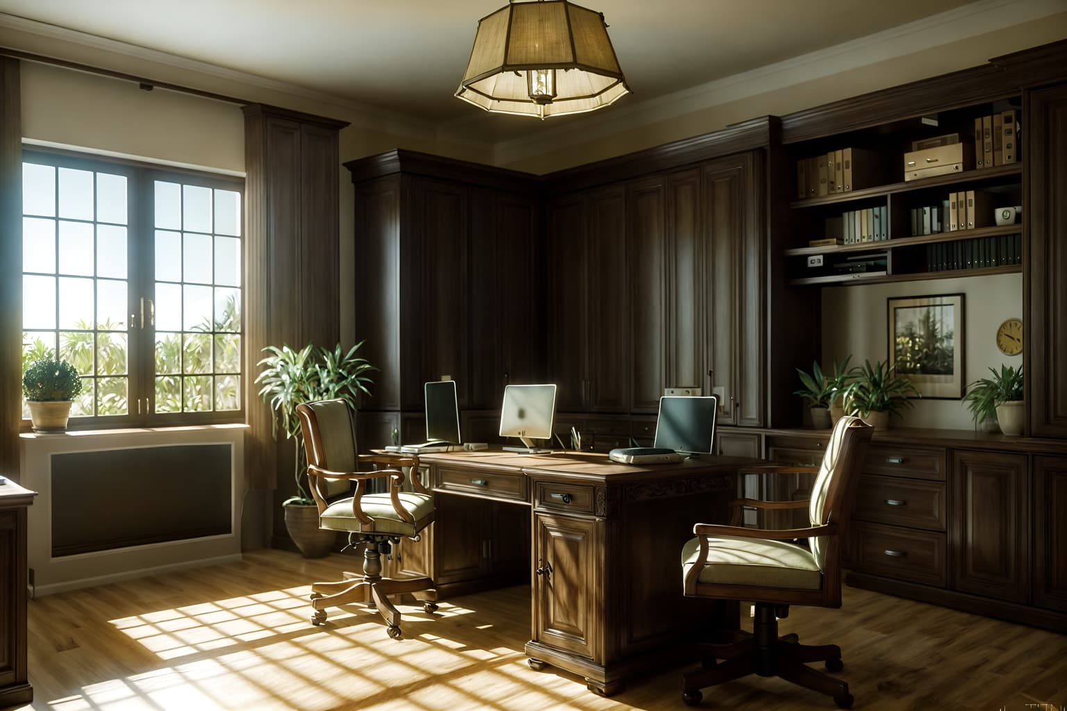 mediterranean-style (home office interior) with cabinets and office chair and computer desk and plant and desk lamp and cabinets. . . cinematic photo, highly detailed, cinematic lighting, ultra-detailed, ultrarealistic, photorealism, 8k. mediterranean interior design style. masterpiece, cinematic light, ultrarealistic+, photorealistic+, 8k, raw photo, realistic, sharp focus on eyes, (symmetrical eyes), (intact eyes), hyperrealistic, highest quality, best quality, , highly detailed, masterpiece, best quality, extremely detailed 8k wallpaper, masterpiece, best quality, ultra-detailed, best shadow, detailed background, detailed face, detailed eyes, high contrast, best illumination, detailed face, dulux, caustic, dynamic angle, detailed glow. dramatic lighting. highly detailed, insanely detailed hair, symmetrical, intricate details, professionally retouched, 8k high definition. strong bokeh. award winning photo.