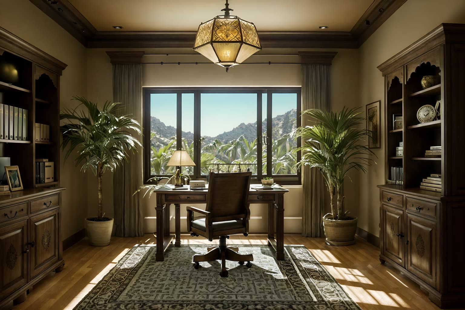 mediterranean-style (home office interior) with cabinets and office chair and computer desk and plant and desk lamp and cabinets. . . cinematic photo, highly detailed, cinematic lighting, ultra-detailed, ultrarealistic, photorealism, 8k. mediterranean interior design style. masterpiece, cinematic light, ultrarealistic+, photorealistic+, 8k, raw photo, realistic, sharp focus on eyes, (symmetrical eyes), (intact eyes), hyperrealistic, highest quality, best quality, , highly detailed, masterpiece, best quality, extremely detailed 8k wallpaper, masterpiece, best quality, ultra-detailed, best shadow, detailed background, detailed face, detailed eyes, high contrast, best illumination, detailed face, dulux, caustic, dynamic angle, detailed glow. dramatic lighting. highly detailed, insanely detailed hair, symmetrical, intricate details, professionally retouched, 8k high definition. strong bokeh. award winning photo.
