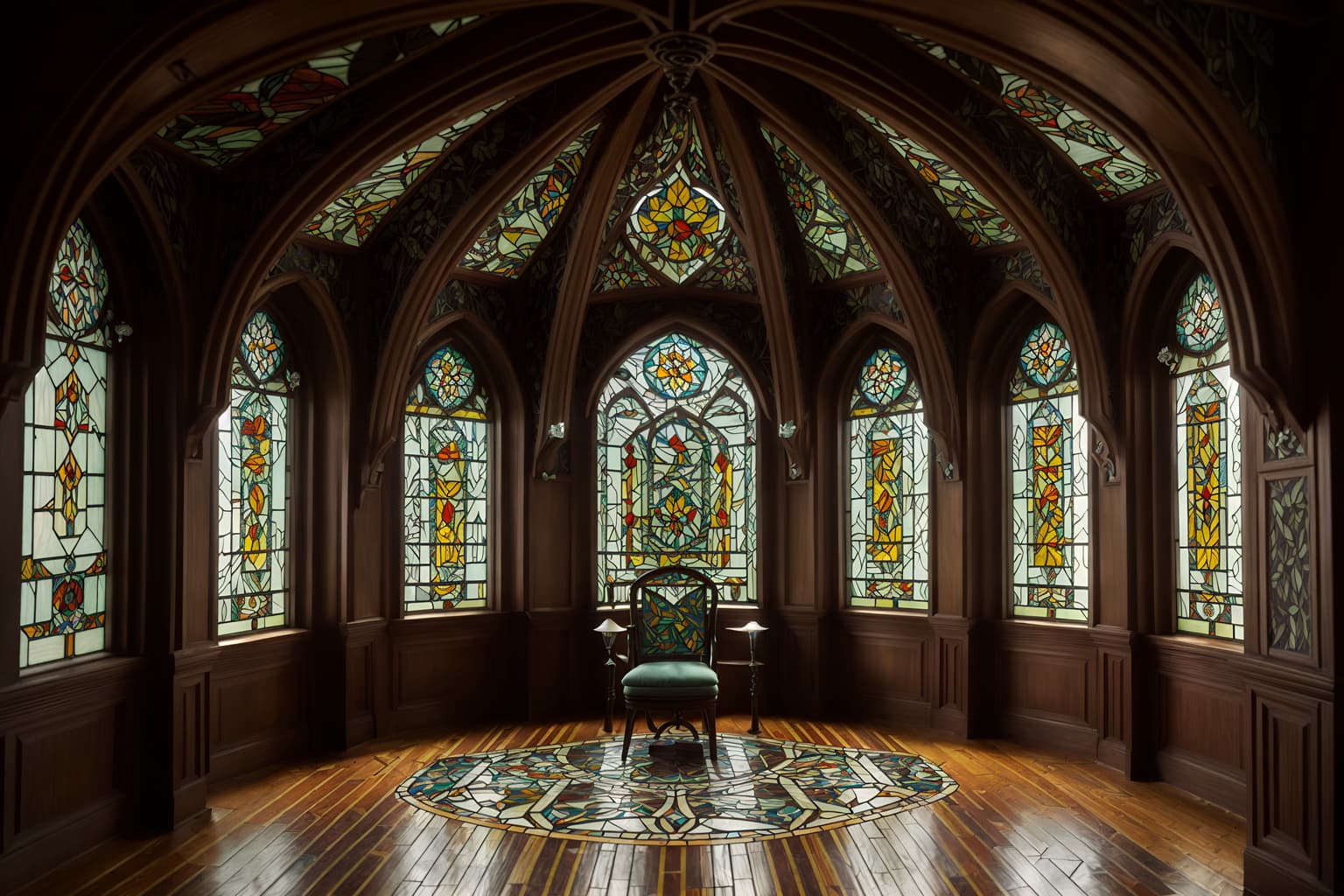 art nouveau-style (attic interior) . with stained glass and wallpaper patterns of stylized flowers and mosaics and arches and curved forms and stained glass and curving, plant-like embellishments and asymmetrical shapes and wallpaper pattners of spider webs. . cinematic photo, highly detailed, cinematic lighting, ultra-detailed, ultrarealistic, photorealism, 8k. art nouveau interior design style. masterpiece, cinematic light, ultrarealistic+, photorealistic+, 8k, raw photo, realistic, sharp focus on eyes, (symmetrical eyes), (intact eyes), hyperrealistic, highest quality, best quality, , highly detailed, masterpiece, best quality, extremely detailed 8k wallpaper, masterpiece, best quality, ultra-detailed, best shadow, detailed background, detailed face, detailed eyes, high contrast, best illumination, detailed face, dulux, caustic, dynamic angle, detailed glow. dramatic lighting. highly detailed, insanely detailed hair, symmetrical, intricate details, professionally retouched, 8k high definition. strong bokeh. award winning photo.