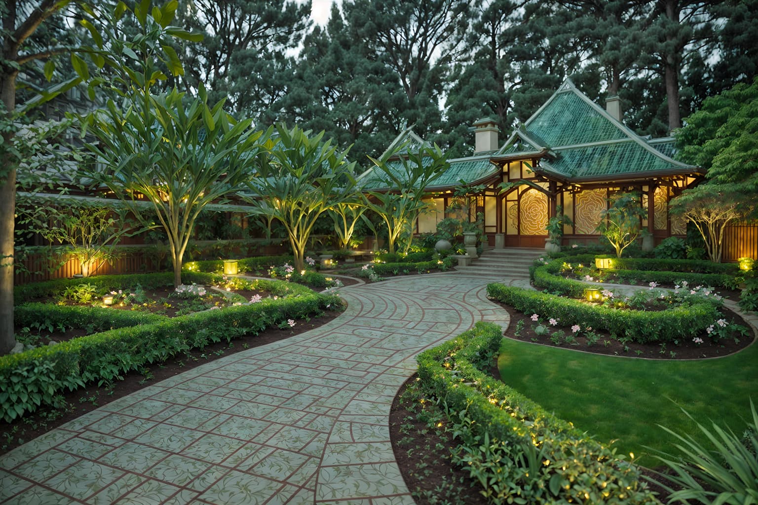art nouveau-style designed (outdoor garden ) with garden tree and garden plants and grass and garden tree. . with curved glass and japanese motifs and natural materials and stained glass and wallpaper patterns of stylized flowers and curving, plant-like embellishments and soft, rounded lines and ashy colors. . cinematic photo, highly detailed, cinematic lighting, ultra-detailed, ultrarealistic, photorealism, 8k. art nouveau design style. masterpiece, cinematic light, ultrarealistic+, photorealistic+, 8k, raw photo, realistic, sharp focus on eyes, (symmetrical eyes), (intact eyes), hyperrealistic, highest quality, best quality, , highly detailed, masterpiece, best quality, extremely detailed 8k wallpaper, masterpiece, best quality, ultra-detailed, best shadow, detailed background, detailed face, detailed eyes, high contrast, best illumination, detailed face, dulux, caustic, dynamic angle, detailed glow. dramatic lighting. highly detailed, insanely detailed hair, symmetrical, intricate details, professionally retouched, 8k high definition. strong bokeh. award winning photo.