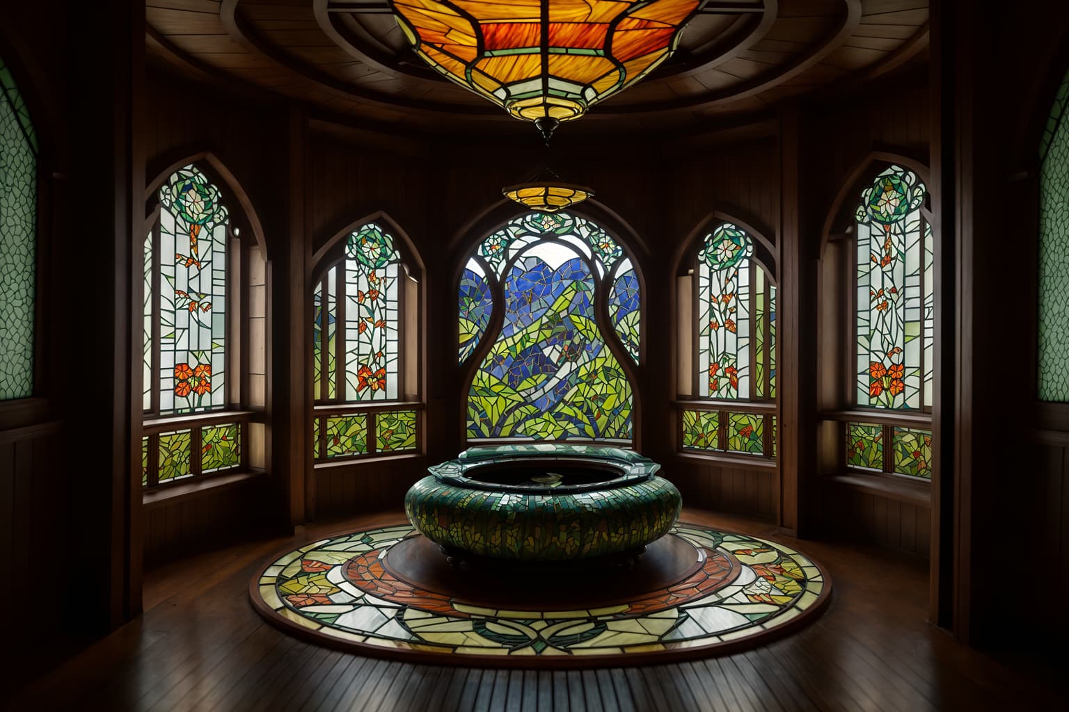art nouveau-style (onsen interior) . with arches and curved forms and wallpaper patterns of stylized flowers and asymmetrical shapes and curved glass and stained glass and mosaics and soft, rounded lines and stained glass. . cinematic photo, highly detailed, cinematic lighting, ultra-detailed, ultrarealistic, photorealism, 8k. art nouveau interior design style. masterpiece, cinematic light, ultrarealistic+, photorealistic+, 8k, raw photo, realistic, sharp focus on eyes, (symmetrical eyes), (intact eyes), hyperrealistic, highest quality, best quality, , highly detailed, masterpiece, best quality, extremely detailed 8k wallpaper, masterpiece, best quality, ultra-detailed, best shadow, detailed background, detailed face, detailed eyes, high contrast, best illumination, detailed face, dulux, caustic, dynamic angle, detailed glow. dramatic lighting. highly detailed, insanely detailed hair, symmetrical, intricate details, professionally retouched, 8k high definition. strong bokeh. award winning photo.