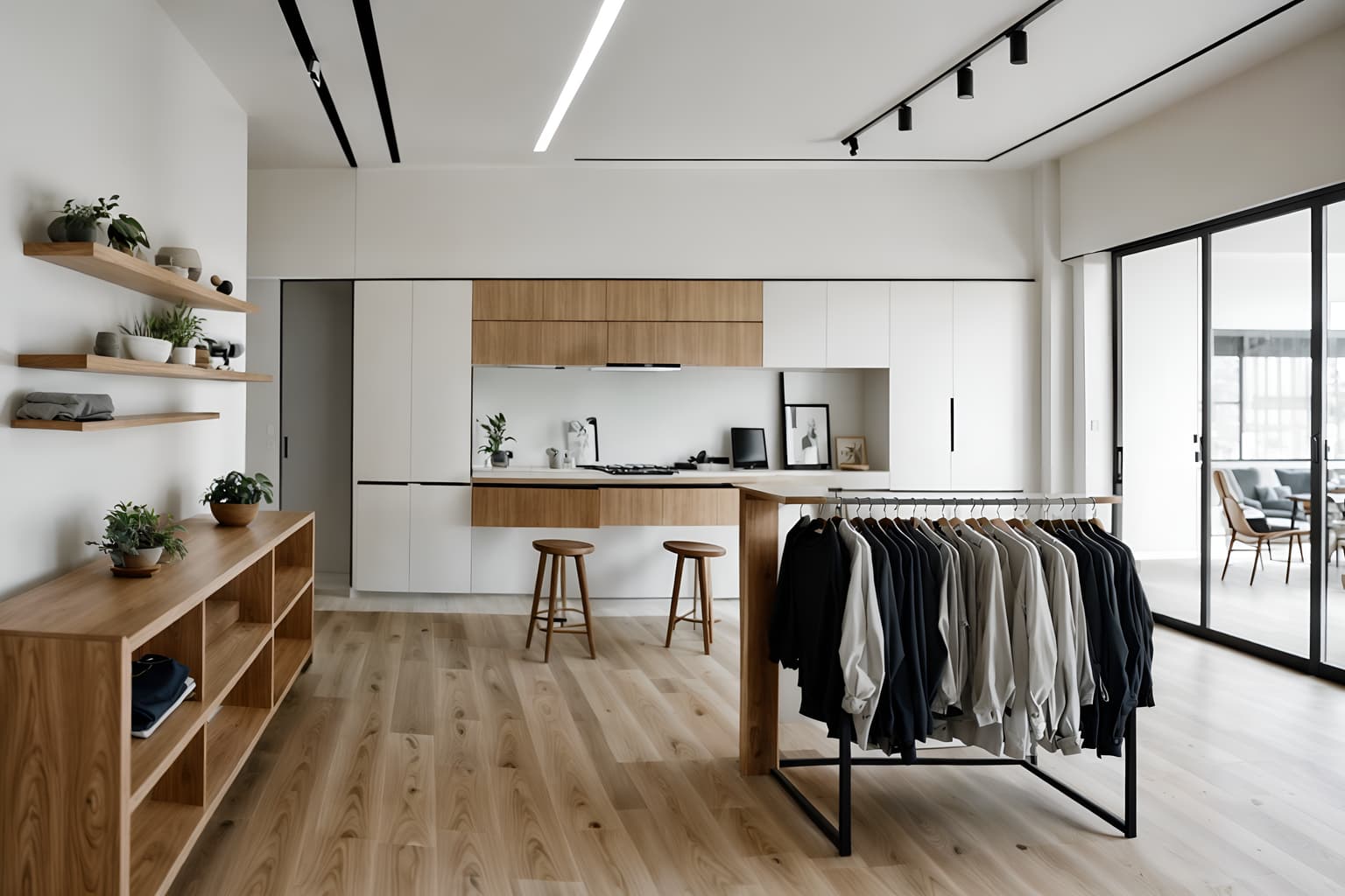 modern-style (clothing store interior) . with practicality and functionality and open and natural lighting and neutral walls and textures and natural materials and elements and simple, clean lines and simplistic furniture and practicality and functionality. . cinematic photo, highly detailed, cinematic lighting, ultra-detailed, ultrarealistic, photorealism, 8k. modern interior design style. masterpiece, cinematic light, ultrarealistic+, photorealistic+, 8k, raw photo, realistic, sharp focus on eyes, (symmetrical eyes), (intact eyes), hyperrealistic, highest quality, best quality, , highly detailed, masterpiece, best quality, extremely detailed 8k wallpaper, masterpiece, best quality, ultra-detailed, best shadow, detailed background, detailed face, detailed eyes, high contrast, best illumination, detailed face, dulux, caustic, dynamic angle, detailed glow. dramatic lighting. highly detailed, insanely detailed hair, symmetrical, intricate details, professionally retouched, 8k high definition. strong bokeh. award winning photo.
