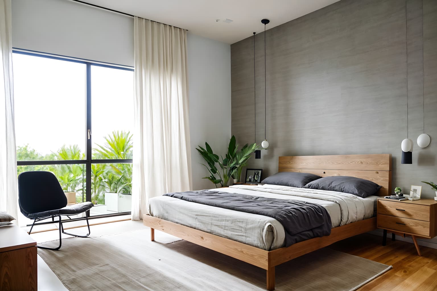 modern-style (bedroom interior) with mirror and bedside table or night stand and bed and plant and night light and headboard and accent chair and storage bench or ottoman. . with practicality and functionality and neutral walls and textures and open and natural lighting and simple, clean lines and simplistic furniture and natural materials and elements and practicality and functionality. . cinematic photo, highly detailed, cinematic lighting, ultra-detailed, ultrarealistic, photorealism, 8k. modern interior design style. masterpiece, cinematic light, ultrarealistic+, photorealistic+, 8k, raw photo, realistic, sharp focus on eyes, (symmetrical eyes), (intact eyes), hyperrealistic, highest quality, best quality, , highly detailed, masterpiece, best quality, extremely detailed 8k wallpaper, masterpiece, best quality, ultra-detailed, best shadow, detailed background, detailed face, detailed eyes, high contrast, best illumination, detailed face, dulux, caustic, dynamic angle, detailed glow. dramatic lighting. highly detailed, insanely detailed hair, symmetrical, intricate details, professionally retouched, 8k high definition. strong bokeh. award winning photo.