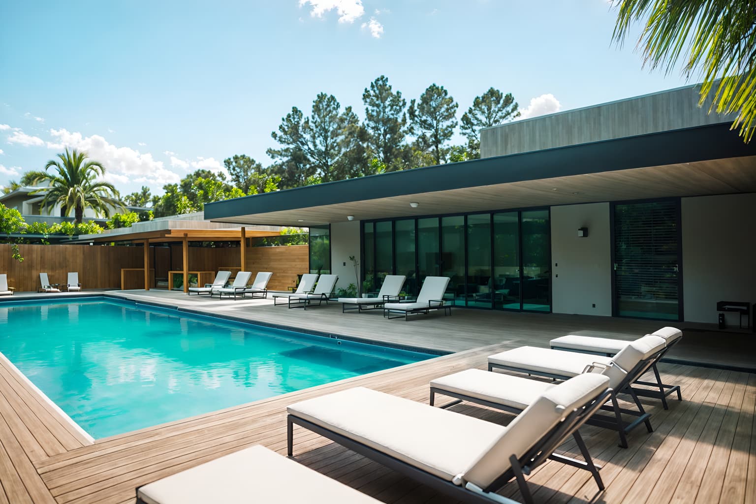 modern-style designed (outdoor pool area ) with pool lounge chairs and pool and pool lights and pool lounge chairs. . with open and natural lighting and neutral walls and textures and practicality and functionality and natural materials and elements and simple, clean lines and simplistic furniture and open and natural lighting. . cinematic photo, highly detailed, cinematic lighting, ultra-detailed, ultrarealistic, photorealism, 8k. modern design style. masterpiece, cinematic light, ultrarealistic+, photorealistic+, 8k, raw photo, realistic, sharp focus on eyes, (symmetrical eyes), (intact eyes), hyperrealistic, highest quality, best quality, , highly detailed, masterpiece, best quality, extremely detailed 8k wallpaper, masterpiece, best quality, ultra-detailed, best shadow, detailed background, detailed face, detailed eyes, high contrast, best illumination, detailed face, dulux, caustic, dynamic angle, detailed glow. dramatic lighting. highly detailed, insanely detailed hair, symmetrical, intricate details, professionally retouched, 8k high definition. strong bokeh. award winning photo.