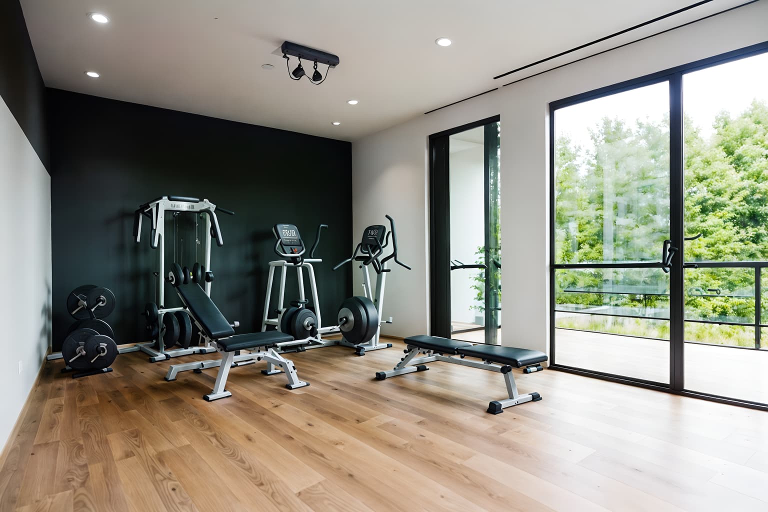 modern-style (fitness gym interior) with dumbbell stand and squat rack and bench press and crosstrainer and exercise bicycle and dumbbell stand. . with simple, clean lines and simplistic furniture and practicality and functionality and neutral walls and textures and natural materials and elements and open and natural lighting and simple, clean lines and simplistic furniture. . cinematic photo, highly detailed, cinematic lighting, ultra-detailed, ultrarealistic, photorealism, 8k. modern interior design style. masterpiece, cinematic light, ultrarealistic+, photorealistic+, 8k, raw photo, realistic, sharp focus on eyes, (symmetrical eyes), (intact eyes), hyperrealistic, highest quality, best quality, , highly detailed, masterpiece, best quality, extremely detailed 8k wallpaper, masterpiece, best quality, ultra-detailed, best shadow, detailed background, detailed face, detailed eyes, high contrast, best illumination, detailed face, dulux, caustic, dynamic angle, detailed glow. dramatic lighting. highly detailed, insanely detailed hair, symmetrical, intricate details, professionally retouched, 8k high definition. strong bokeh. award winning photo.