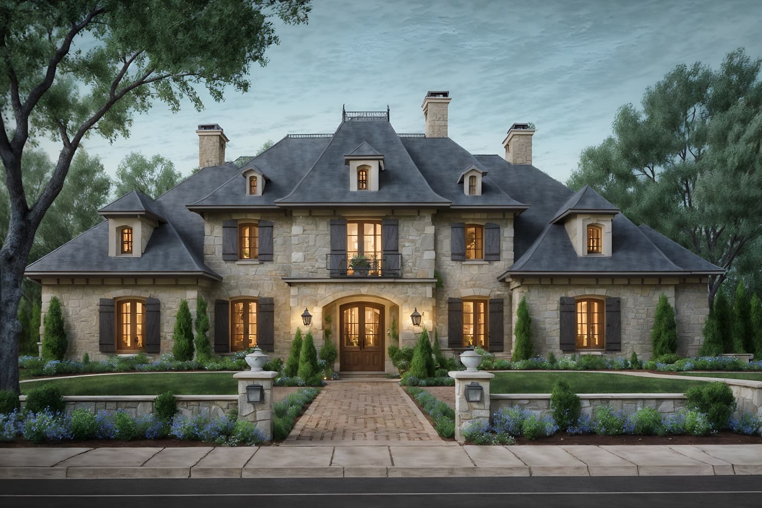 french country-style exterior designed (house exterior exterior) . with . . cinematic photo, highly detailed, cinematic lighting, ultra-detailed, ultrarealistic, photorealism, 8k. french country exterior design style. masterpiece, cinematic light, ultrarealistic+, photorealistic+, 8k, raw photo, realistic, sharp focus on eyes, (symmetrical eyes), (intact eyes), hyperrealistic, highest quality, best quality, , highly detailed, masterpiece, best quality, extremely detailed 8k wallpaper, masterpiece, best quality, ultra-detailed, best shadow, detailed background, detailed face, detailed eyes, high contrast, best illumination, detailed face, dulux, caustic, dynamic angle, detailed glow. dramatic lighting. highly detailed, insanely detailed hair, symmetrical, intricate details, professionally retouched, 8k high definition. strong bokeh. award winning photo.