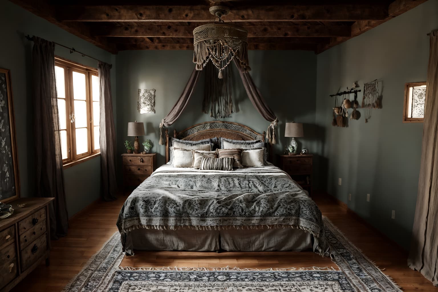 boho-chic-style (attic interior) . . cinematic photo, highly detailed, cinematic lighting, ultra-detailed, ultrarealistic, photorealism, 8k. boho-chic interior design style. masterpiece, cinematic light, ultrarealistic+, photorealistic+, 8k, raw photo, realistic, sharp focus on eyes, (symmetrical eyes), (intact eyes), hyperrealistic, highest quality, best quality, , highly detailed, masterpiece, best quality, extremely detailed 8k wallpaper, masterpiece, best quality, ultra-detailed, best shadow, detailed background, detailed face, detailed eyes, high contrast, best illumination, detailed face, dulux, caustic, dynamic angle, detailed glow. dramatic lighting. highly detailed, insanely detailed hair, symmetrical, intricate details, professionally retouched, 8k high definition. strong bokeh. award winning photo.