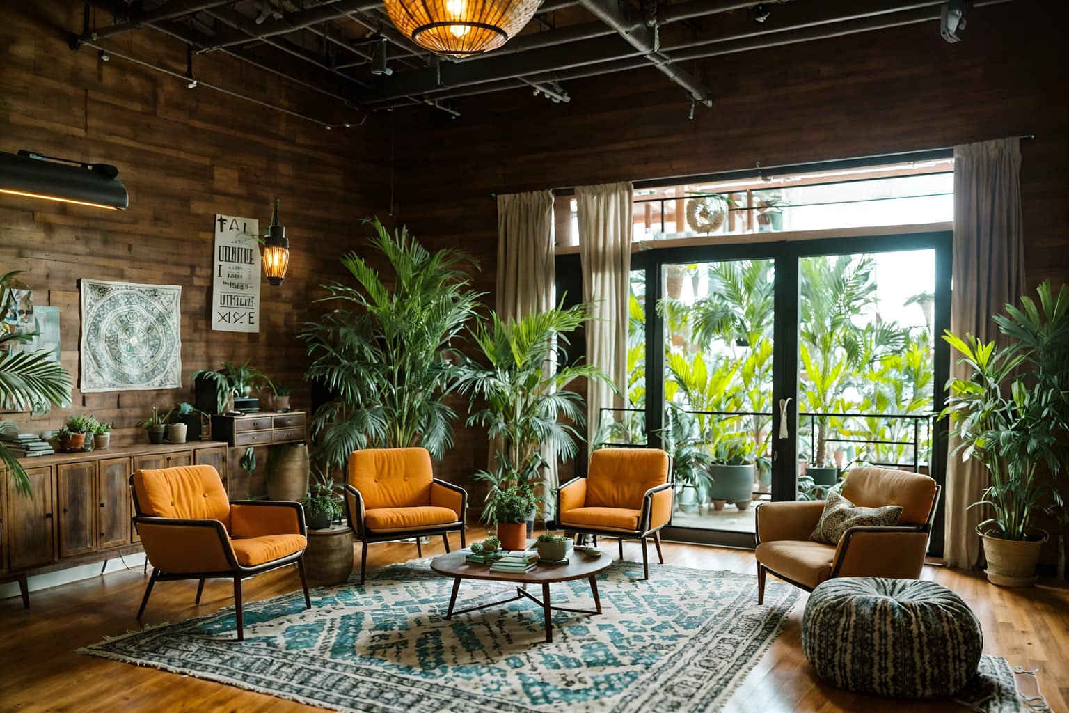 boho-chic-style (coworking space interior) with office chairs and lounge chairs and office desks and seating area with sofa and office chairs. . . cinematic photo, highly detailed, cinematic lighting, ultra-detailed, ultrarealistic, photorealism, 8k. boho-chic interior design style. masterpiece, cinematic light, ultrarealistic+, photorealistic+, 8k, raw photo, realistic, sharp focus on eyes, (symmetrical eyes), (intact eyes), hyperrealistic, highest quality, best quality, , highly detailed, masterpiece, best quality, extremely detailed 8k wallpaper, masterpiece, best quality, ultra-detailed, best shadow, detailed background, detailed face, detailed eyes, high contrast, best illumination, detailed face, dulux, caustic, dynamic angle, detailed glow. dramatic lighting. highly detailed, insanely detailed hair, symmetrical, intricate details, professionally retouched, 8k high definition. strong bokeh. award winning photo.