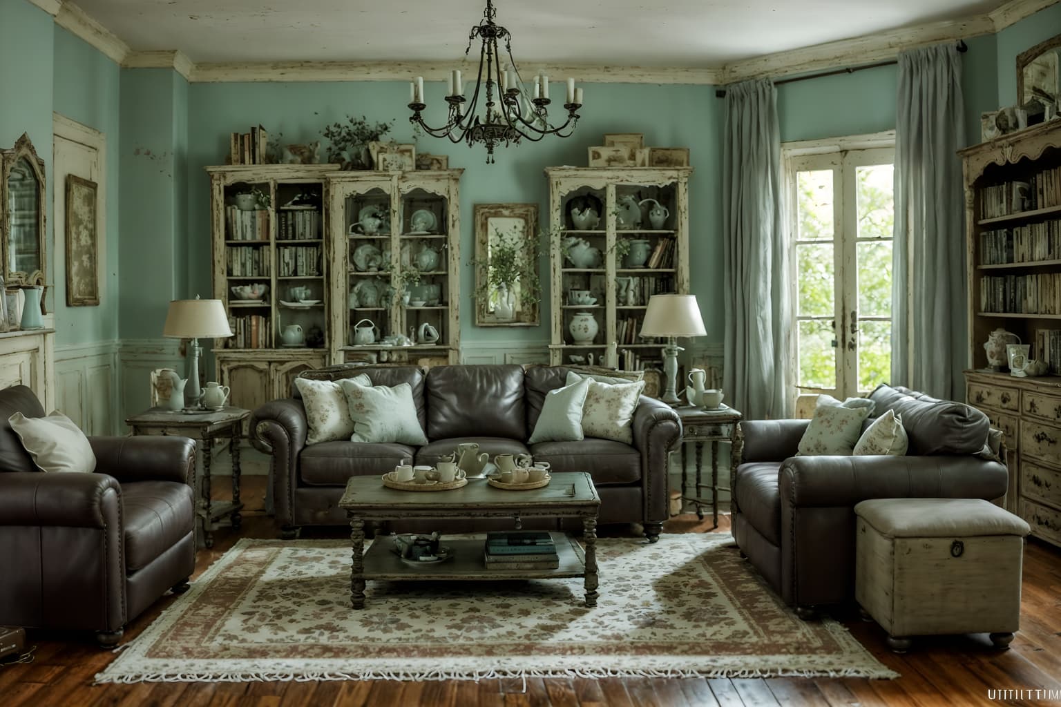 shabby chic-style (living room interior) with occasional tables and coffee tables and electric lamps and bookshelves and televisions and furniture and chairs and sofa. . . cinematic photo, highly detailed, cinematic lighting, ultra-detailed, ultrarealistic, photorealism, 8k. shabby chic interior design style. masterpiece, cinematic light, ultrarealistic+, photorealistic+, 8k, raw photo, realistic, sharp focus on eyes, (symmetrical eyes), (intact eyes), hyperrealistic, highest quality, best quality, , highly detailed, masterpiece, best quality, extremely detailed 8k wallpaper, masterpiece, best quality, ultra-detailed, best shadow, detailed background, detailed face, detailed eyes, high contrast, best illumination, detailed face, dulux, caustic, dynamic angle, detailed glow. dramatic lighting. highly detailed, insanely detailed hair, symmetrical, intricate details, professionally retouched, 8k high definition. strong bokeh. award winning photo.