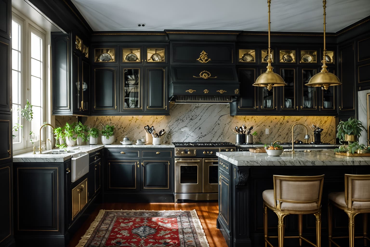 parisian-style (kitchen living combo interior) with plant and electric lamps and stove and plant and rug and furniture and kitchen cabinets and occasional tables. . . cinematic photo, highly detailed, cinematic lighting, ultra-detailed, ultrarealistic, photorealism, 8k. parisian interior design style. masterpiece, cinematic light, ultrarealistic+, photorealistic+, 8k, raw photo, realistic, sharp focus on eyes, (symmetrical eyes), (intact eyes), hyperrealistic, highest quality, best quality, , highly detailed, masterpiece, best quality, extremely detailed 8k wallpaper, masterpiece, best quality, ultra-detailed, best shadow, detailed background, detailed face, detailed eyes, high contrast, best illumination, detailed face, dulux, caustic, dynamic angle, detailed glow. dramatic lighting. highly detailed, insanely detailed hair, symmetrical, intricate details, professionally retouched, 8k high definition. strong bokeh. award winning photo.