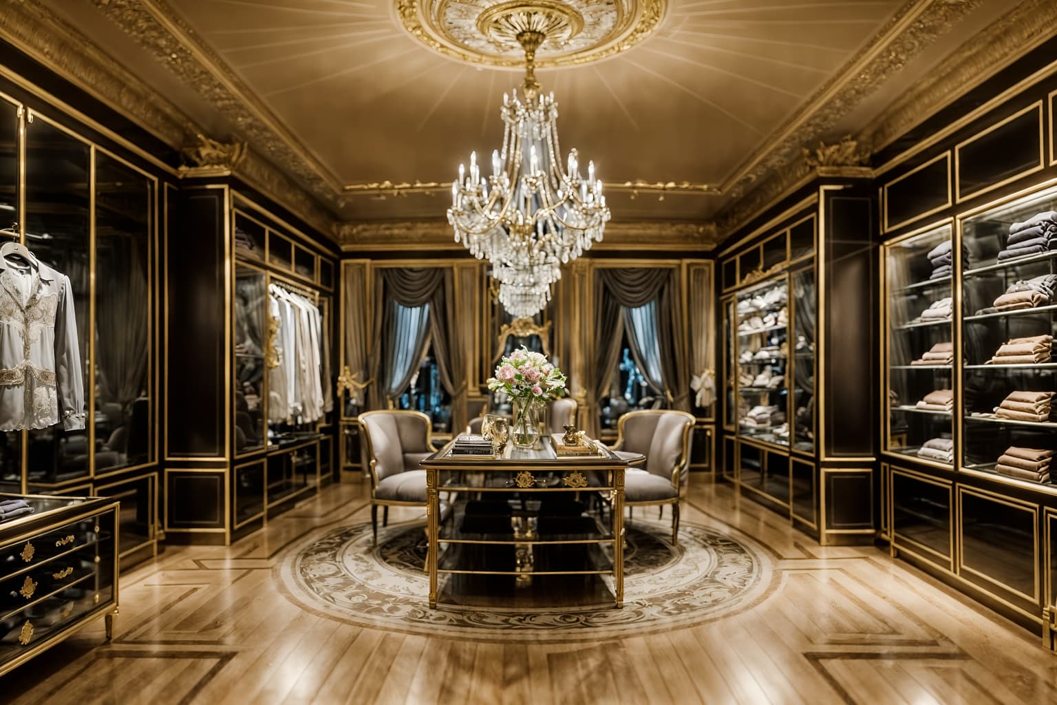 parisian-style (clothing store interior) . . cinematic photo, highly detailed, cinematic lighting, ultra-detailed, ultrarealistic, photorealism, 8k. parisian interior design style. masterpiece, cinematic light, ultrarealistic+, photorealistic+, 8k, raw photo, realistic, sharp focus on eyes, (symmetrical eyes), (intact eyes), hyperrealistic, highest quality, best quality, , highly detailed, masterpiece, best quality, extremely detailed 8k wallpaper, masterpiece, best quality, ultra-detailed, best shadow, detailed background, detailed face, detailed eyes, high contrast, best illumination, detailed face, dulux, caustic, dynamic angle, detailed glow. dramatic lighting. highly detailed, insanely detailed hair, symmetrical, intricate details, professionally retouched, 8k high definition. strong bokeh. award winning photo.