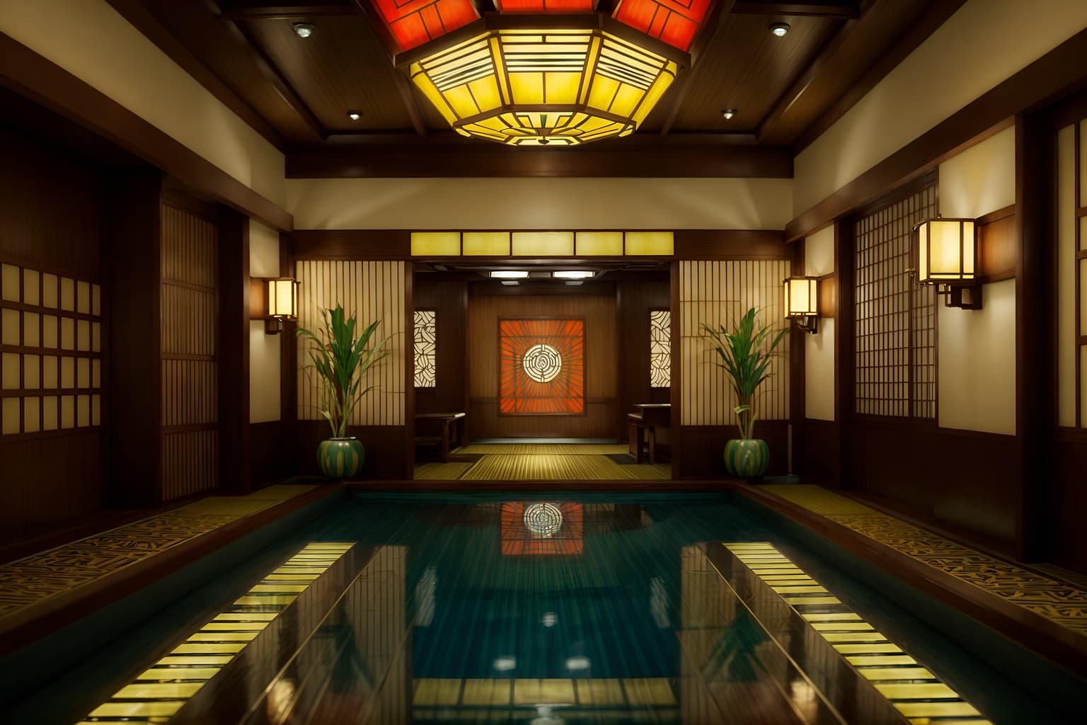 art deco-style (onsen interior) . with smooth lines and luxury and bright and cheerful colors and exuberant shapes and abstract patterns and geometric lines and stream-lined forms and decadent detail. . cinematic photo, highly detailed, cinematic lighting, ultra-detailed, ultrarealistic, photorealism, 8k. art deco interior design style. masterpiece, cinematic light, ultrarealistic+, photorealistic+, 8k, raw photo, realistic, sharp focus on eyes, (symmetrical eyes), (intact eyes), hyperrealistic, highest quality, best quality, , highly detailed, masterpiece, best quality, extremely detailed 8k wallpaper, masterpiece, best quality, ultra-detailed, best shadow, detailed background, detailed face, detailed eyes, high contrast, best illumination, detailed face, dulux, caustic, dynamic angle, detailed glow. dramatic lighting. highly detailed, insanely detailed hair, symmetrical, intricate details, professionally retouched, 8k high definition. strong bokeh. award winning photo.