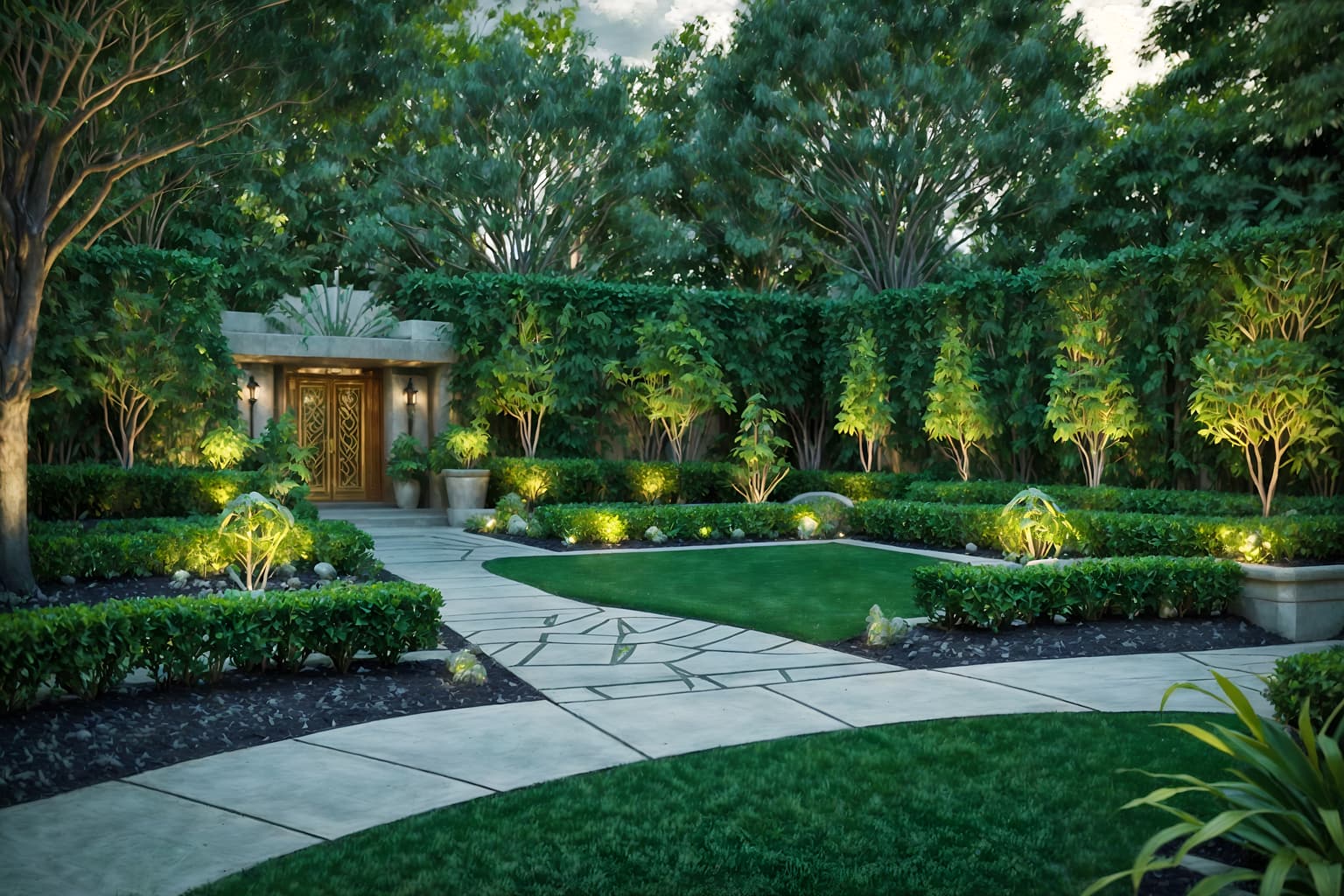 art deco-style designed (outdoor garden ) with garden tree and garden plants and grass and garden tree. . with glamour and abstract patterns and symmetrical designs and luxury and smooth lines and geometric lines and bold geometry and exuberant shapes. . cinematic photo, highly detailed, cinematic lighting, ultra-detailed, ultrarealistic, photorealism, 8k. art deco design style. masterpiece, cinematic light, ultrarealistic+, photorealistic+, 8k, raw photo, realistic, sharp focus on eyes, (symmetrical eyes), (intact eyes), hyperrealistic, highest quality, best quality, , highly detailed, masterpiece, best quality, extremely detailed 8k wallpaper, masterpiece, best quality, ultra-detailed, best shadow, detailed background, detailed face, detailed eyes, high contrast, best illumination, detailed face, dulux, caustic, dynamic angle, detailed glow. dramatic lighting. highly detailed, insanely detailed hair, symmetrical, intricate details, professionally retouched, 8k high definition. strong bokeh. award winning photo.