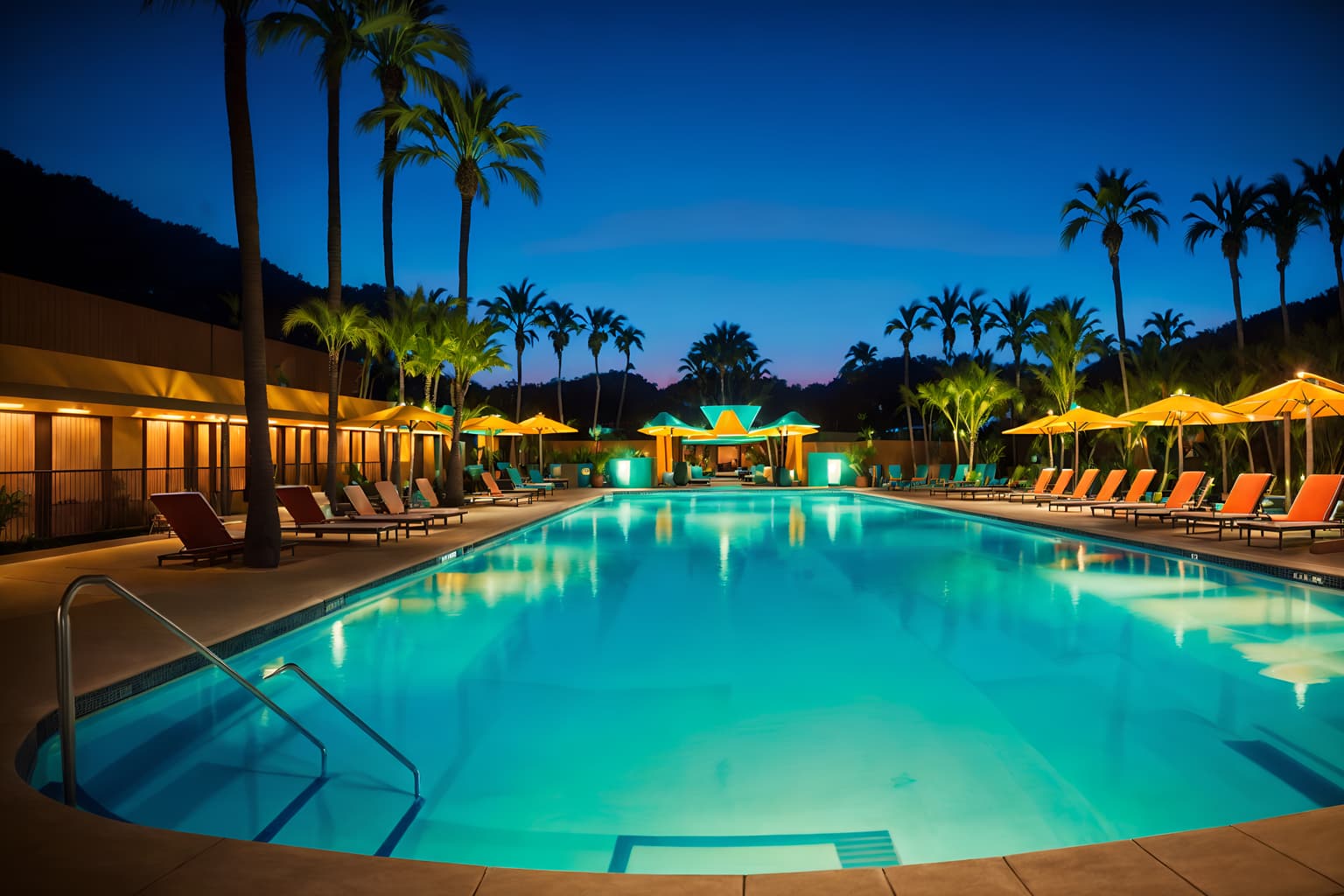 art deco-style designed (outdoor pool area ) with pool lights and pool and pool lounge chairs and pool lights. . with stream-lined forms and bright and cheerful colors and smooth lines and rich colors and exuberant shapes and abstract patterns and angular shapes and glamour. . cinematic photo, highly detailed, cinematic lighting, ultra-detailed, ultrarealistic, photorealism, 8k. art deco design style. masterpiece, cinematic light, ultrarealistic+, photorealistic+, 8k, raw photo, realistic, sharp focus on eyes, (symmetrical eyes), (intact eyes), hyperrealistic, highest quality, best quality, , highly detailed, masterpiece, best quality, extremely detailed 8k wallpaper, masterpiece, best quality, ultra-detailed, best shadow, detailed background, detailed face, detailed eyes, high contrast, best illumination, detailed face, dulux, caustic, dynamic angle, detailed glow. dramatic lighting. highly detailed, insanely detailed hair, symmetrical, intricate details, professionally retouched, 8k high definition. strong bokeh. award winning photo.
