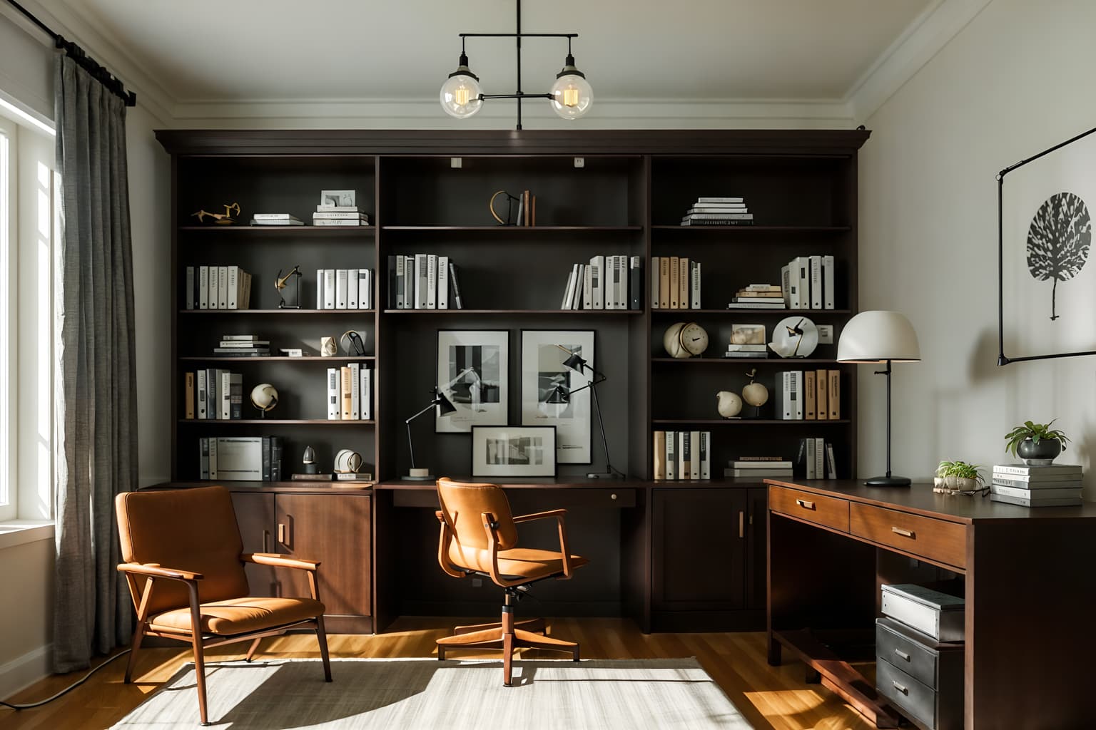 simple-style (study room interior) with bookshelves and desk lamp and office chair and plant and cabinets and lounge chair and writing desk and bookshelves. . . cinematic photo, highly detailed, cinematic lighting, ultra-detailed, ultrarealistic, photorealism, 8k. simple interior design style. masterpiece, cinematic light, ultrarealistic+, photorealistic+, 8k, raw photo, realistic, sharp focus on eyes, (symmetrical eyes), (intact eyes), hyperrealistic, highest quality, best quality, , highly detailed, masterpiece, best quality, extremely detailed 8k wallpaper, masterpiece, best quality, ultra-detailed, best shadow, detailed background, detailed face, detailed eyes, high contrast, best illumination, detailed face, dulux, caustic, dynamic angle, detailed glow. dramatic lighting. highly detailed, insanely detailed hair, symmetrical, intricate details, professionally retouched, 8k high definition. strong bokeh. award winning photo.