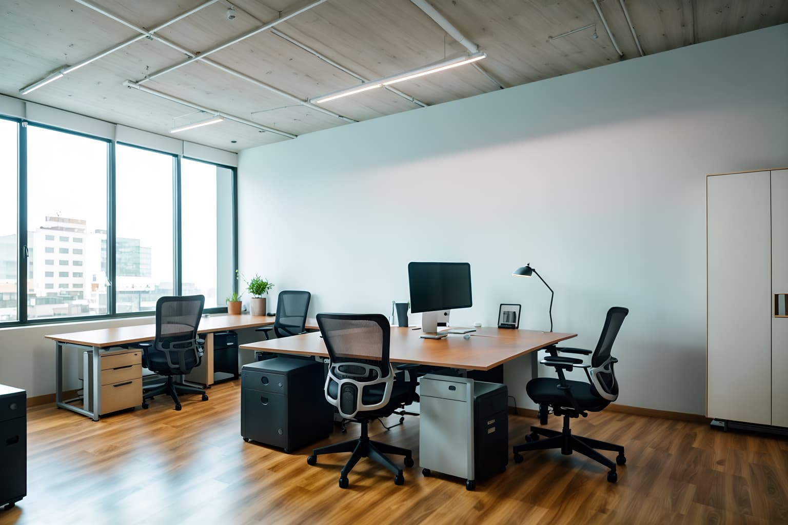 simple-style (office interior) with cabinets and office desks and desk lamps and office chairs and seating area with sofa and computer desks and lounge chairs and windows. . . cinematic photo, highly detailed, cinematic lighting, ultra-detailed, ultrarealistic, photorealism, 8k. simple interior design style. masterpiece, cinematic light, ultrarealistic+, photorealistic+, 8k, raw photo, realistic, sharp focus on eyes, (symmetrical eyes), (intact eyes), hyperrealistic, highest quality, best quality, , highly detailed, masterpiece, best quality, extremely detailed 8k wallpaper, masterpiece, best quality, ultra-detailed, best shadow, detailed background, detailed face, detailed eyes, high contrast, best illumination, detailed face, dulux, caustic, dynamic angle, detailed glow. dramatic lighting. highly detailed, insanely detailed hair, symmetrical, intricate details, professionally retouched, 8k high definition. strong bokeh. award winning photo.