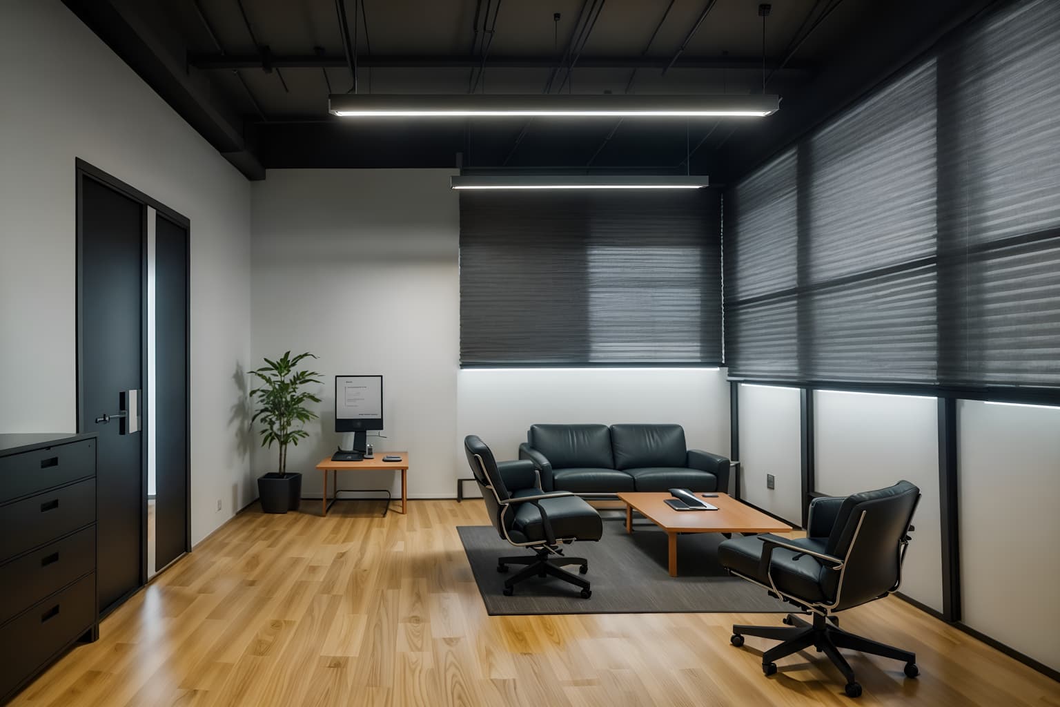 simple-style (office interior) with cabinets and office desks and desk lamps and office chairs and seating area with sofa and computer desks and lounge chairs and windows. . . cinematic photo, highly detailed, cinematic lighting, ultra-detailed, ultrarealistic, photorealism, 8k. simple interior design style. masterpiece, cinematic light, ultrarealistic+, photorealistic+, 8k, raw photo, realistic, sharp focus on eyes, (symmetrical eyes), (intact eyes), hyperrealistic, highest quality, best quality, , highly detailed, masterpiece, best quality, extremely detailed 8k wallpaper, masterpiece, best quality, ultra-detailed, best shadow, detailed background, detailed face, detailed eyes, high contrast, best illumination, detailed face, dulux, caustic, dynamic angle, detailed glow. dramatic lighting. highly detailed, insanely detailed hair, symmetrical, intricate details, professionally retouched, 8k high definition. strong bokeh. award winning photo.