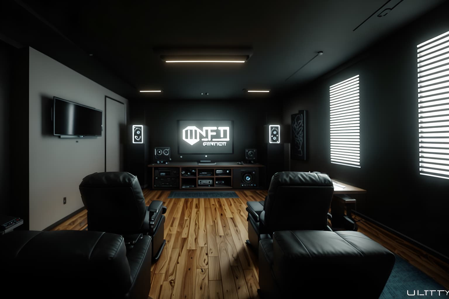 simple-style (gaming room interior) . . cinematic photo, highly detailed, cinematic lighting, ultra-detailed, ultrarealistic, photorealism, 8k. simple interior design style. masterpiece, cinematic light, ultrarealistic+, photorealistic+, 8k, raw photo, realistic, sharp focus on eyes, (symmetrical eyes), (intact eyes), hyperrealistic, highest quality, best quality, , highly detailed, masterpiece, best quality, extremely detailed 8k wallpaper, masterpiece, best quality, ultra-detailed, best shadow, detailed background, detailed face, detailed eyes, high contrast, best illumination, detailed face, dulux, caustic, dynamic angle, detailed glow. dramatic lighting. highly detailed, insanely detailed hair, symmetrical, intricate details, professionally retouched, 8k high definition. strong bokeh. award winning photo.
