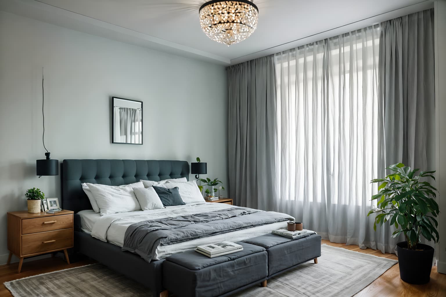 simple-style (bedroom interior) with mirror and bedside table or night stand and plant and accent chair and bed and night light and storage bench or ottoman and dresser closet. . . cinematic photo, highly detailed, cinematic lighting, ultra-detailed, ultrarealistic, photorealism, 8k. simple interior design style. masterpiece, cinematic light, ultrarealistic+, photorealistic+, 8k, raw photo, realistic, sharp focus on eyes, (symmetrical eyes), (intact eyes), hyperrealistic, highest quality, best quality, , highly detailed, masterpiece, best quality, extremely detailed 8k wallpaper, masterpiece, best quality, ultra-detailed, best shadow, detailed background, detailed face, detailed eyes, high contrast, best illumination, detailed face, dulux, caustic, dynamic angle, detailed glow. dramatic lighting. highly detailed, insanely detailed hair, symmetrical, intricate details, professionally retouched, 8k high definition. strong bokeh. award winning photo.