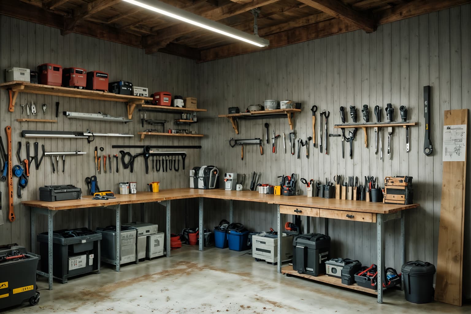 simple-style (workshop interior) with tool wall and messy and wooden workbench and tool wall. . . cinematic photo, highly detailed, cinematic lighting, ultra-detailed, ultrarealistic, photorealism, 8k. simple interior design style. masterpiece, cinematic light, ultrarealistic+, photorealistic+, 8k, raw photo, realistic, sharp focus on eyes, (symmetrical eyes), (intact eyes), hyperrealistic, highest quality, best quality, , highly detailed, masterpiece, best quality, extremely detailed 8k wallpaper, masterpiece, best quality, ultra-detailed, best shadow, detailed background, detailed face, detailed eyes, high contrast, best illumination, detailed face, dulux, caustic, dynamic angle, detailed glow. dramatic lighting. highly detailed, insanely detailed hair, symmetrical, intricate details, professionally retouched, 8k high definition. strong bokeh. award winning photo.