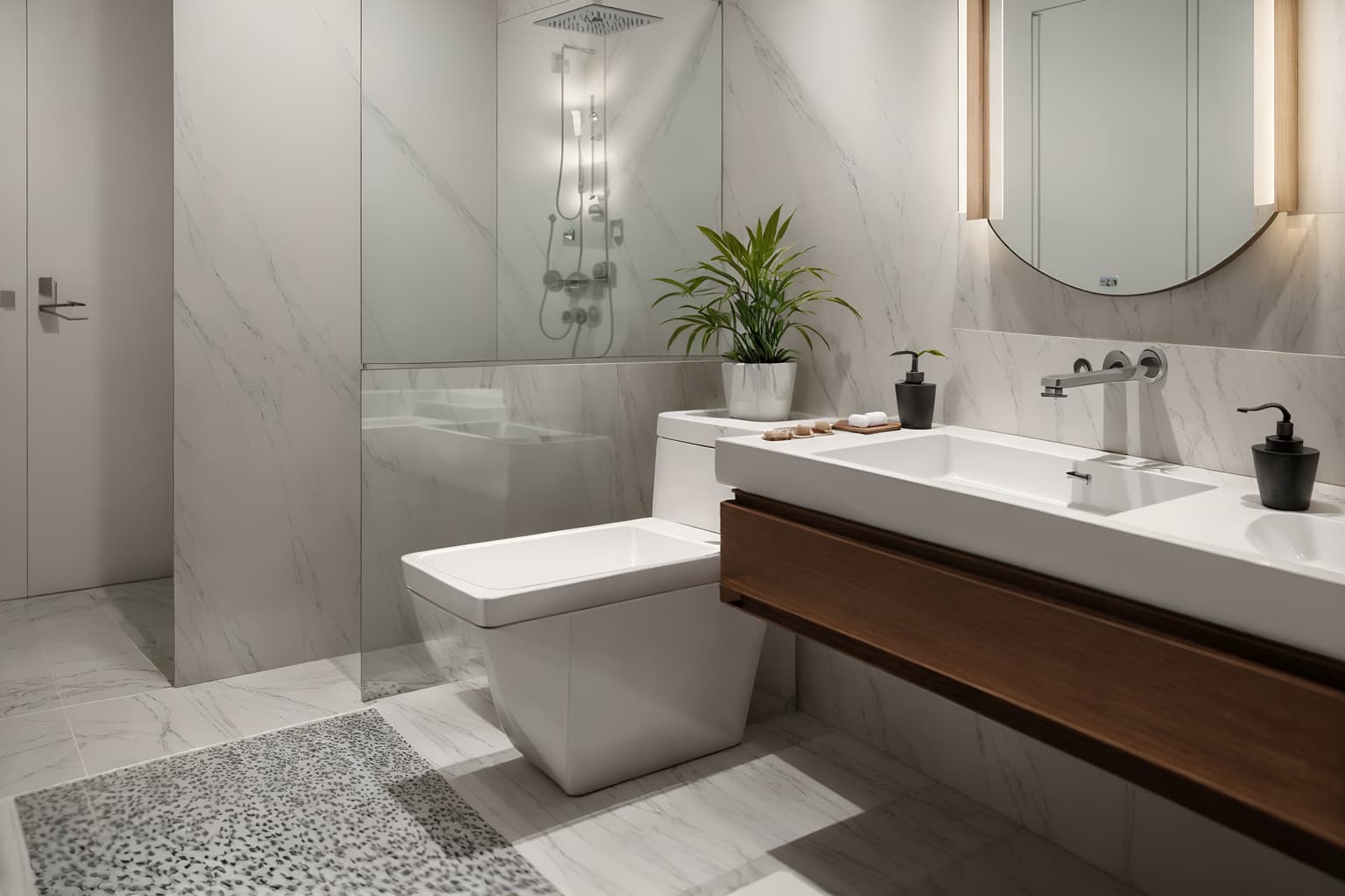 simple-style (hotel bathroom interior) with shower and bathroom cabinet and waste basket and bathroom sink with faucet and bathtub and bath towel and mirror and plant. . . cinematic photo, highly detailed, cinematic lighting, ultra-detailed, ultrarealistic, photorealism, 8k. simple interior design style. masterpiece, cinematic light, ultrarealistic+, photorealistic+, 8k, raw photo, realistic, sharp focus on eyes, (symmetrical eyes), (intact eyes), hyperrealistic, highest quality, best quality, , highly detailed, masterpiece, best quality, extremely detailed 8k wallpaper, masterpiece, best quality, ultra-detailed, best shadow, detailed background, detailed face, detailed eyes, high contrast, best illumination, detailed face, dulux, caustic, dynamic angle, detailed glow. dramatic lighting. highly detailed, insanely detailed hair, symmetrical, intricate details, professionally retouched, 8k high definition. strong bokeh. award winning photo.