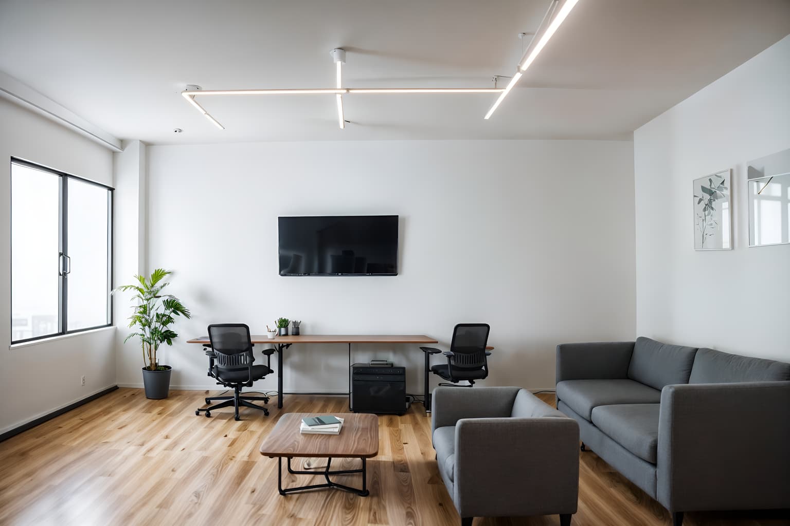 simple-style (coworking space interior) with office chairs and lounge chairs and office desks and seating area with sofa and office chairs. . . cinematic photo, highly detailed, cinematic lighting, ultra-detailed, ultrarealistic, photorealism, 8k. simple interior design style. masterpiece, cinematic light, ultrarealistic+, photorealistic+, 8k, raw photo, realistic, sharp focus on eyes, (symmetrical eyes), (intact eyes), hyperrealistic, highest quality, best quality, , highly detailed, masterpiece, best quality, extremely detailed 8k wallpaper, masterpiece, best quality, ultra-detailed, best shadow, detailed background, detailed face, detailed eyes, high contrast, best illumination, detailed face, dulux, caustic, dynamic angle, detailed glow. dramatic lighting. highly detailed, insanely detailed hair, symmetrical, intricate details, professionally retouched, 8k high definition. strong bokeh. award winning photo.