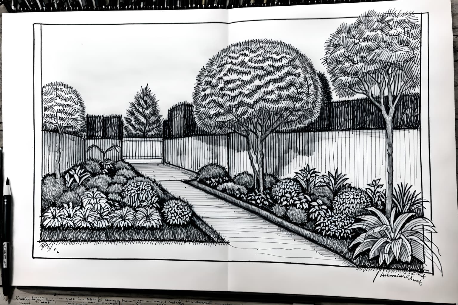 (hand-drawn monochrome black and white sketch line drawing)++ of sketch-style designed (outdoor garden) . a sketch of . with . . a sketch of . with grass and garden tree and garden plants. trending on artstation. black and white line drawing sketch without colors. masterpiece, cinematic light, ultrarealistic+, photorealistic+, 8k, raw photo, realistic, sharp focus on eyes, (symmetrical eyes), (intact eyes), hyperrealistic, highest quality, best quality, , highly detailed, masterpiece, best quality, extremely detailed 8k wallpaper, masterpiece, best quality, ultra-detailed, best shadow, detailed background, detailed face, detailed eyes, high contrast, best illumination, detailed face, dulux, caustic, dynamic angle, detailed glow. dramatic lighting. highly detailed, insanely detailed hair, symmetrical, intricate details, professionally retouched, 8k high definition. strong bokeh. award winning photo.