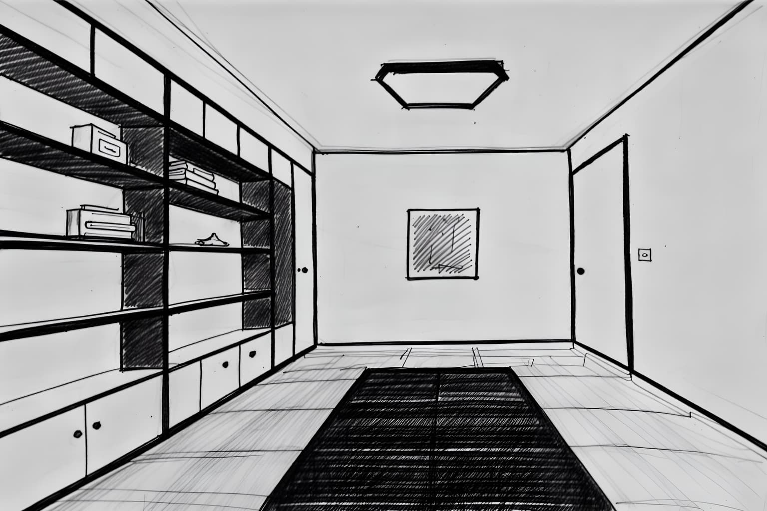 (hand-drawn monochrome black and white sketch line drawing)++ of sketch-style (drop zone) apartment interior. a sketch of interior. with . . a sketch of interior. with cubbies and shelves for shoes and cabinets. trending on artstation. black and white line drawing sketch without colors. masterpiece, cinematic light, ultrarealistic+, photorealistic+, 8k, raw photo, realistic, sharp focus on eyes, (symmetrical eyes), (intact eyes), hyperrealistic, highest quality, best quality, , highly detailed, masterpiece, best quality, extremely detailed 8k wallpaper, masterpiece, best quality, ultra-detailed, best shadow, detailed background, detailed face, detailed eyes, high contrast, best illumination, detailed face, dulux, caustic, dynamic angle, detailed glow. dramatic lighting. highly detailed, insanely detailed hair, symmetrical, intricate details, professionally retouched, 8k high definition. strong bokeh. award winning photo.